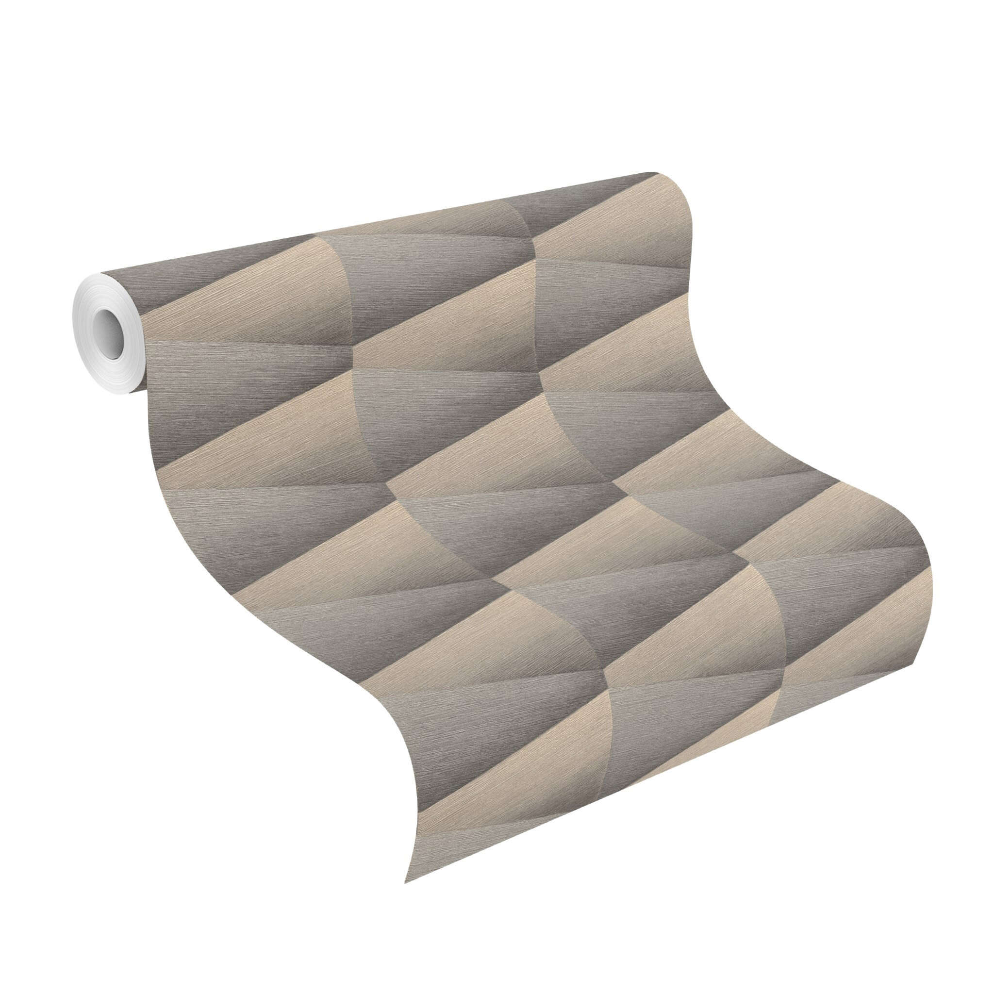 10-554670 Rolle abgerollt 1 Unrolled wallpaper roll with Graphic wallpaper with three-dimensional shapes and a grooved texture