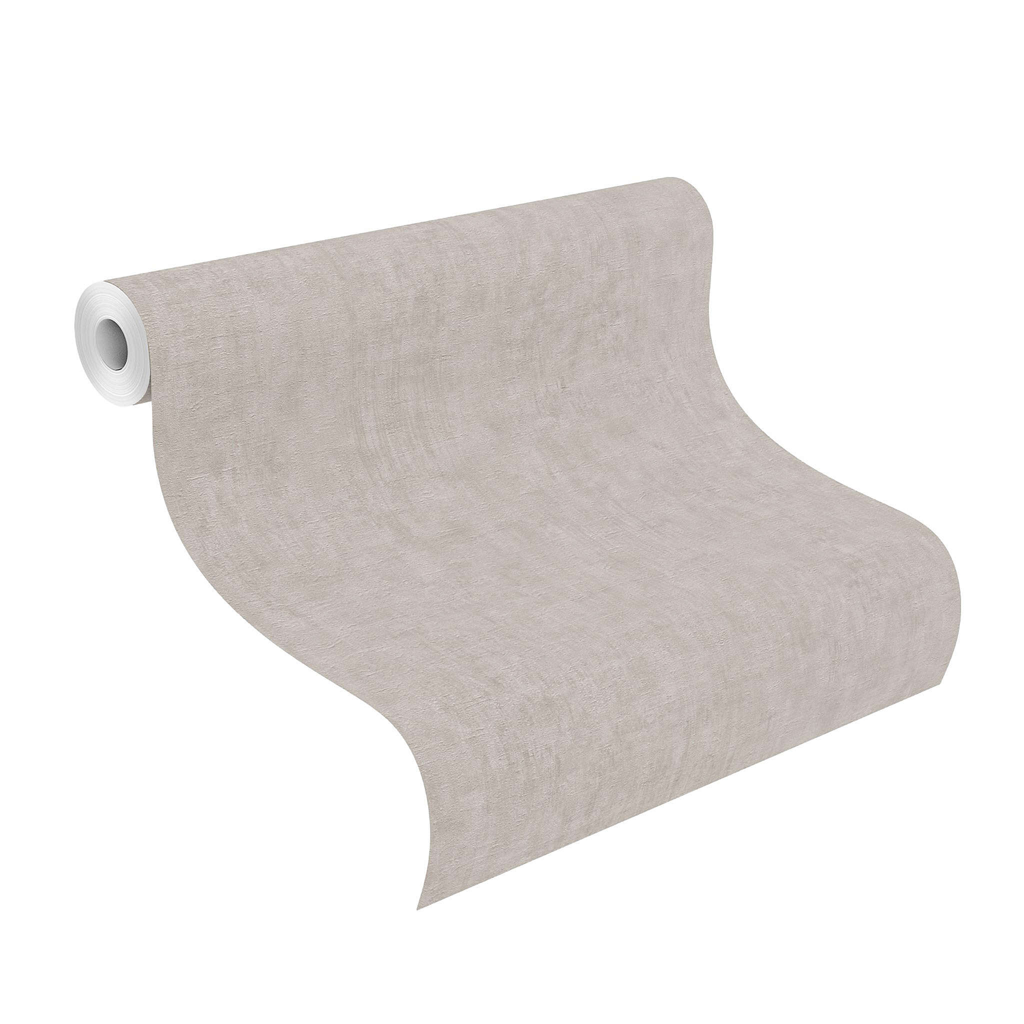 10-429237 Rolle abgerollt 1 Unrolled wallpaper roll with Non-woven wallpaper with a textured surface in light grey.