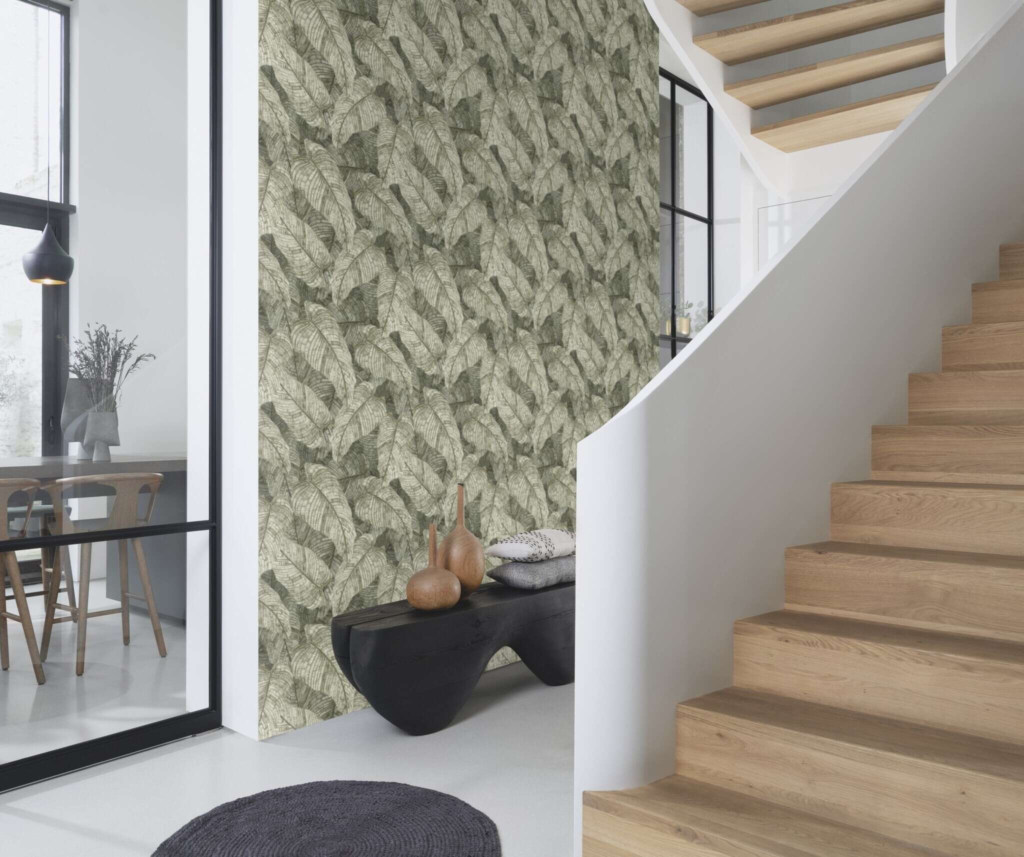 10-720549 Raumsituationen 2 Une chambre avec Grandes feuilles vertes superposées d'aspect dessiné