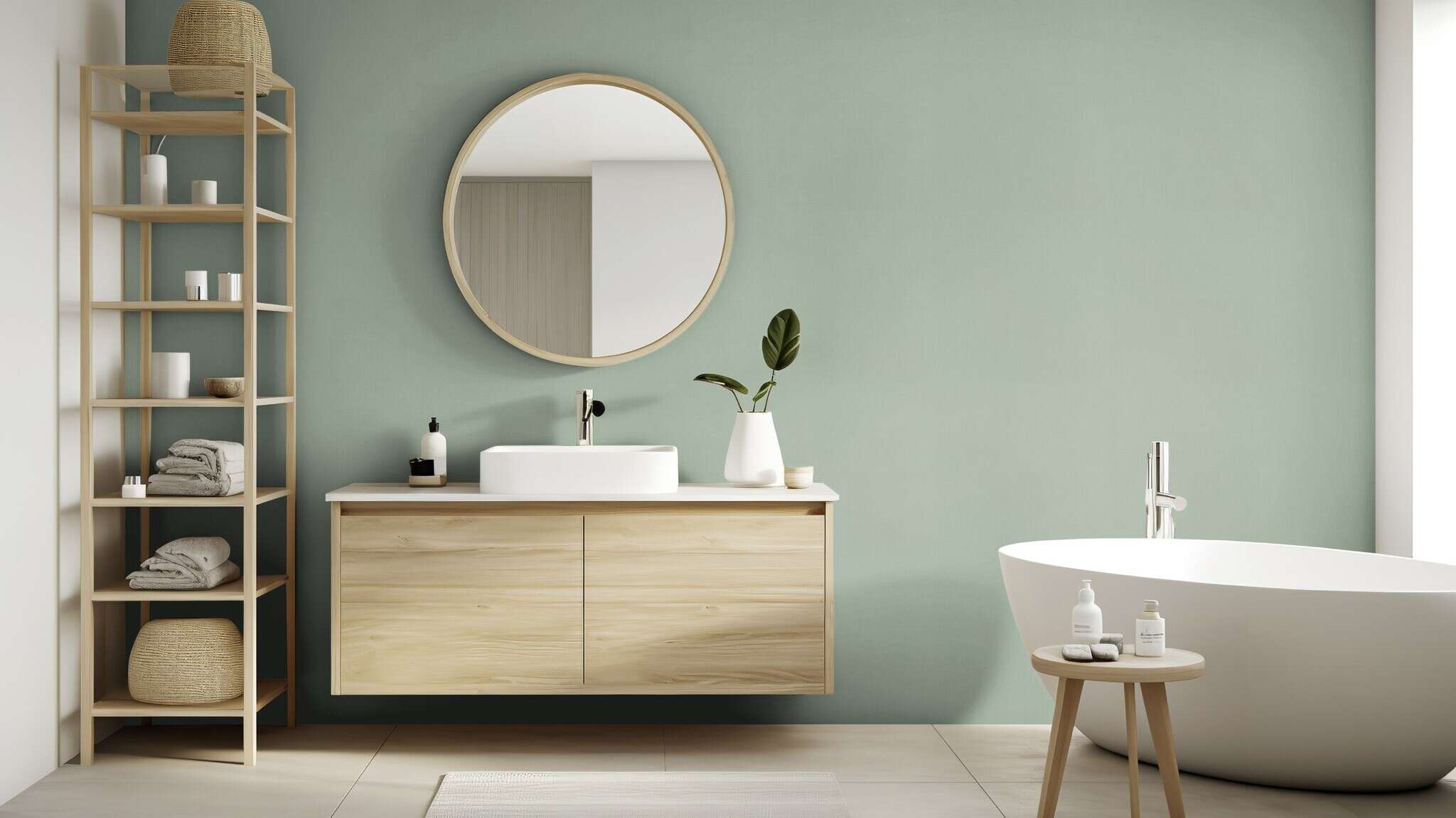 10-690743 Raumsituationen 3 Room with Single-colour wallpaper with a textile texture