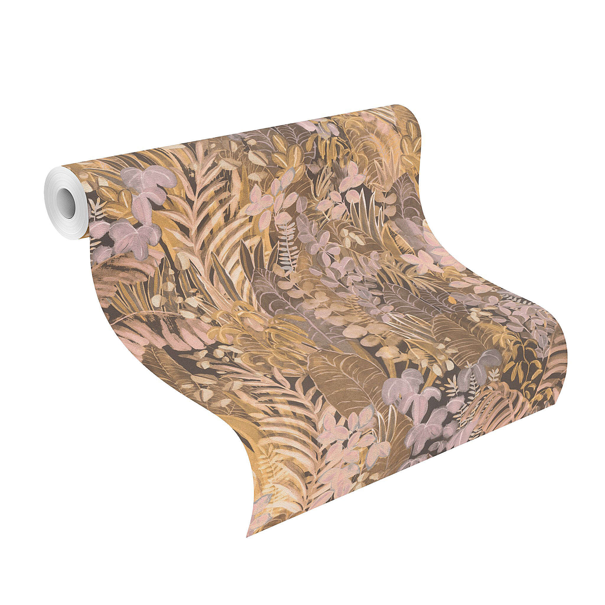 10-600650 Rolle abgerollt 1 Unrolled wallpaper roll with Tropical wallpaper with hand-painted leaves