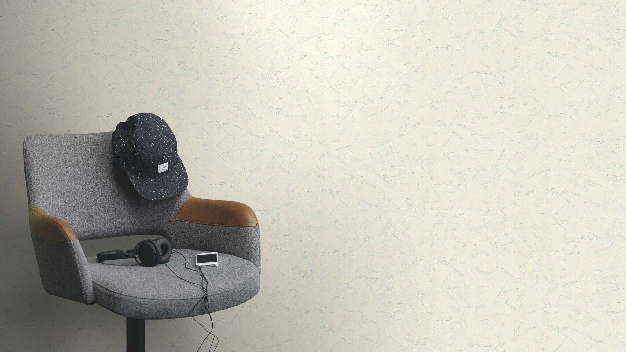 10-483376 Raumsituationen 1 Non-woven wallpaper with plaster texture in cream white 483376