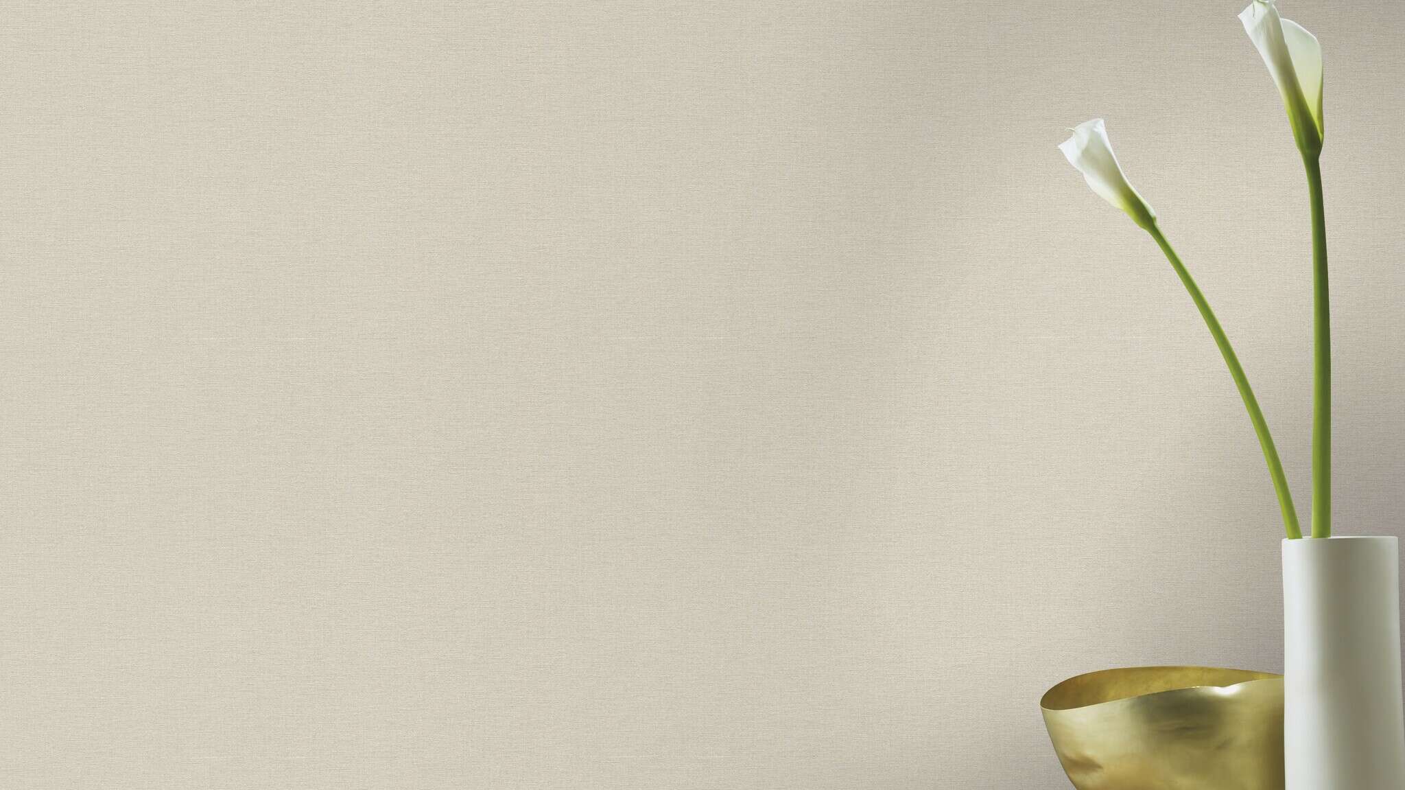 10-448634 Raumsituationen 8 Raum mit Unifarbene Tapete in Beige mit textiler Leinenartiger Oberfläche, ideal für wohnliche Raumkonzepte.