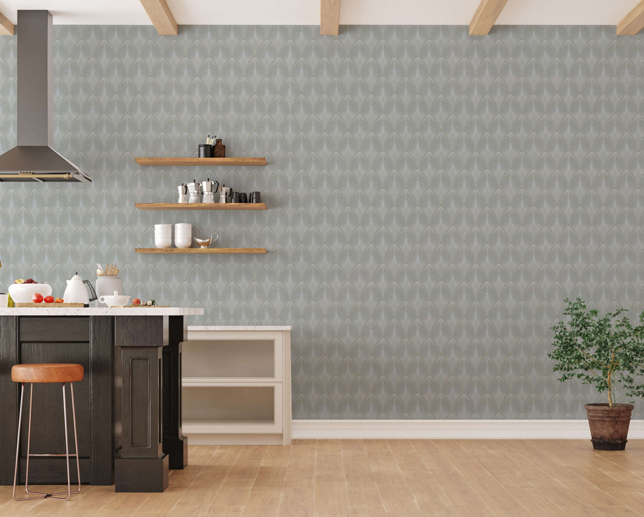 10-535853 Raumbilder 2 Room with Wallpaper with stylised peacock feathers