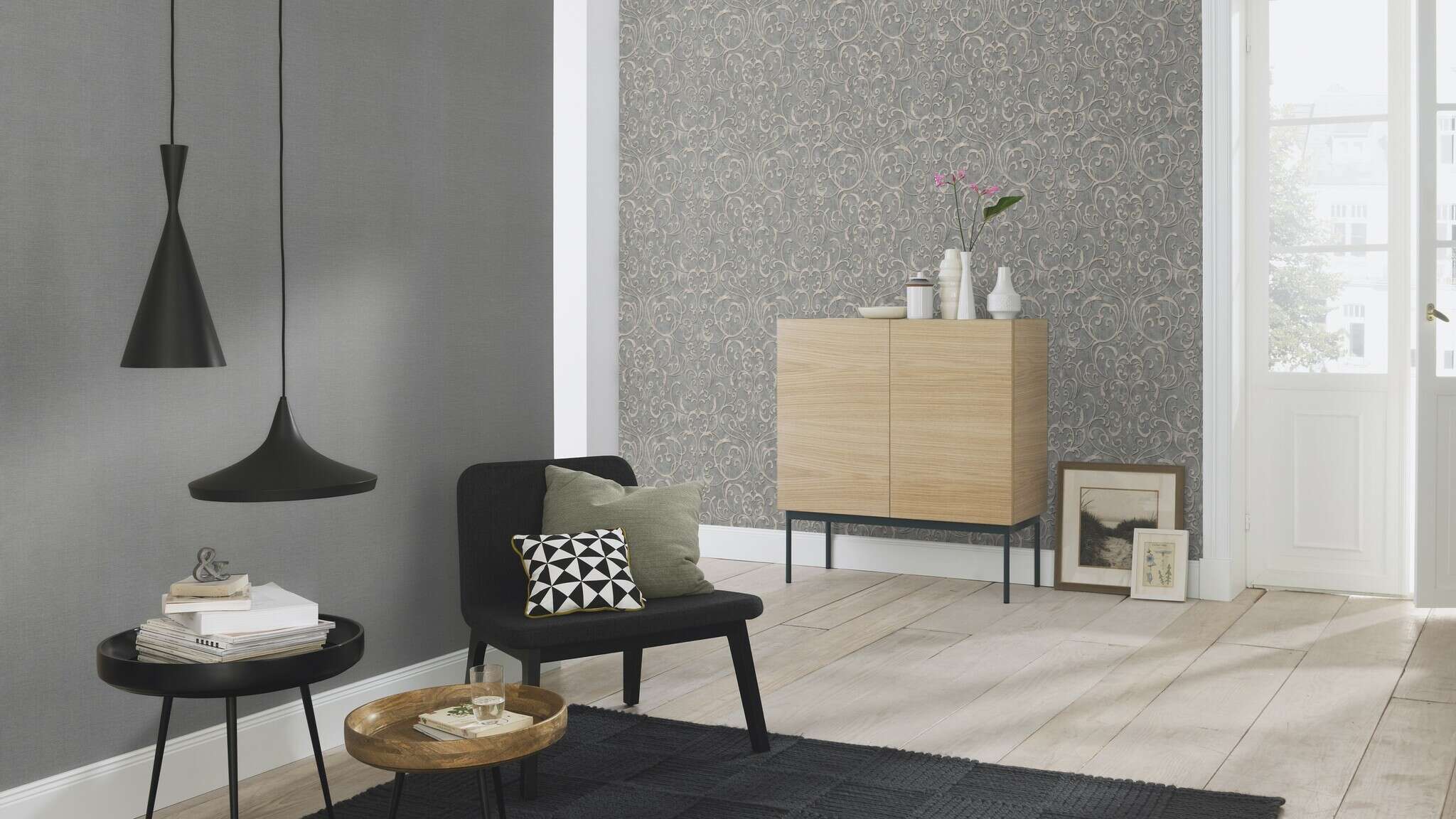 10-651621 Raumsituationen 1 Non-woven wallpaper in gray-medium gray Selection 651621