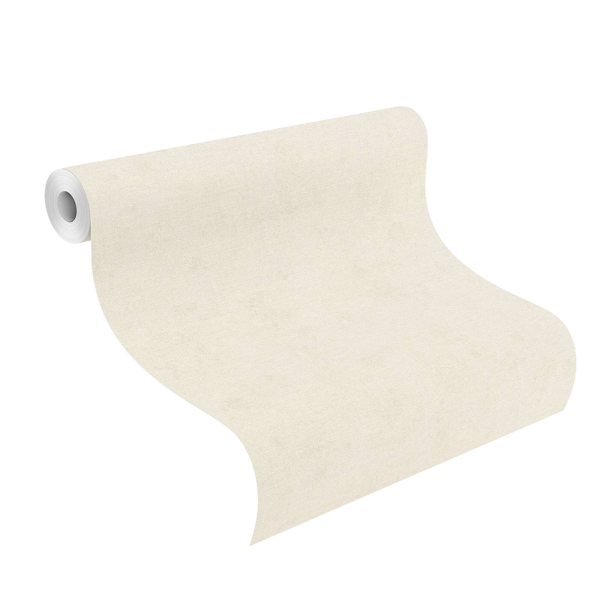 10-408126 Rolle abgerollt 1 Unrolled wallpaper roll with Light cream non-woven wallpaper with a fine, even textile texture