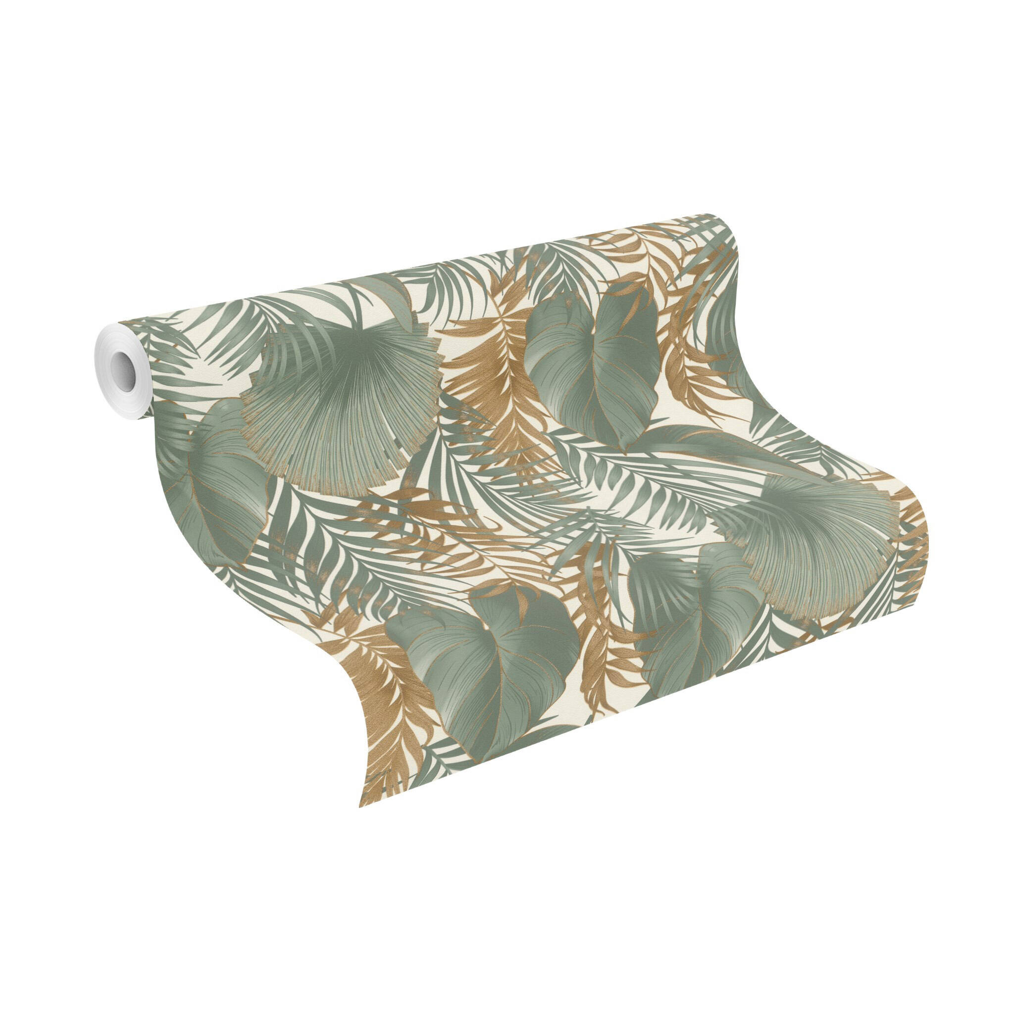10-462098 Rolle abgerollt 1 Leaves non-woven wallpaper in green-dark green Selection vinyl/non-woven 462098