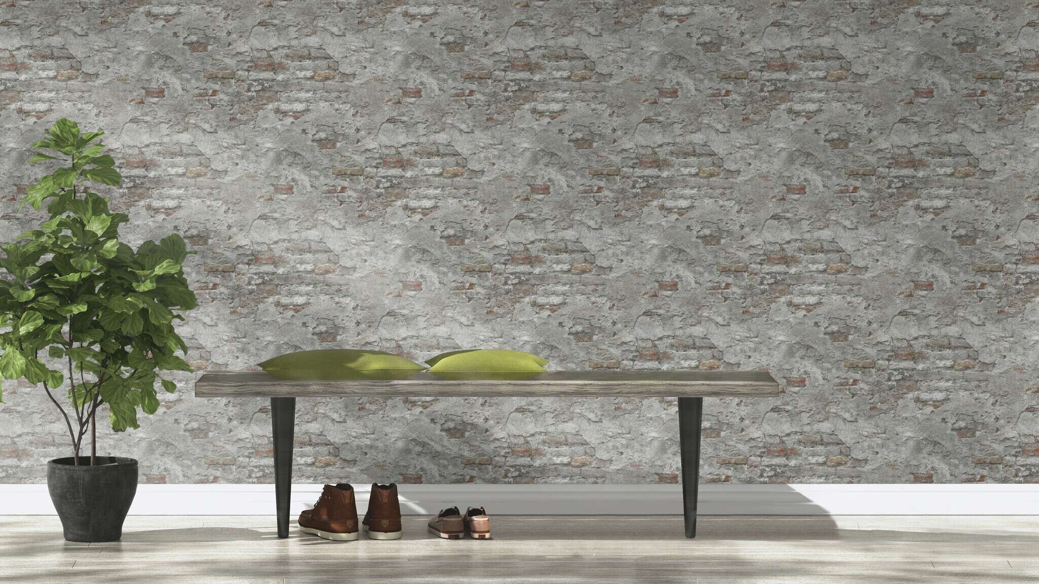 10-939330 Raumsituationen 3 Room with Wallpaper with stone wall