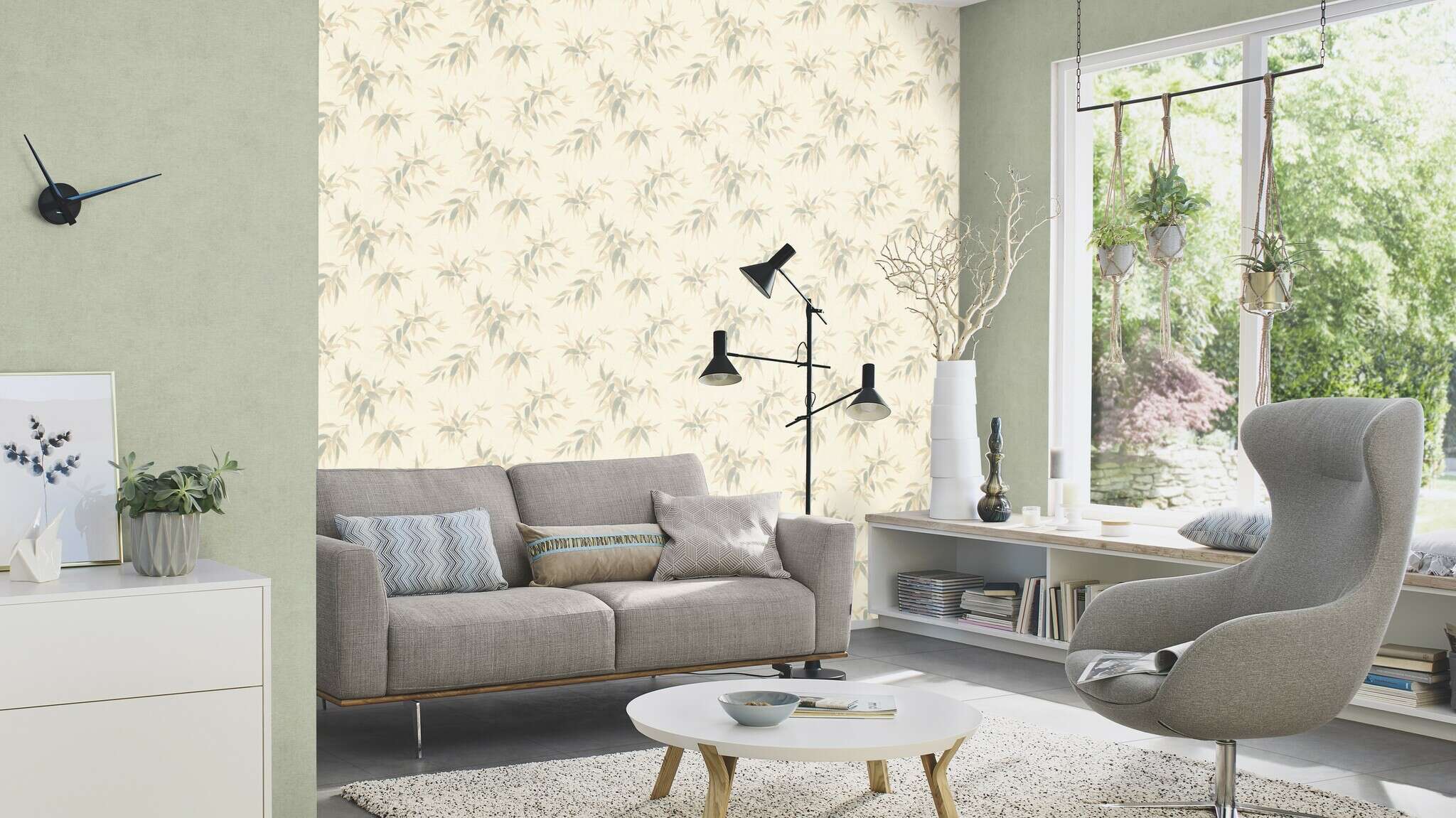 10-408171 Raumsituationen 2 Textile texture non-woven wallpaper in green-sage Beachhouse 408171
