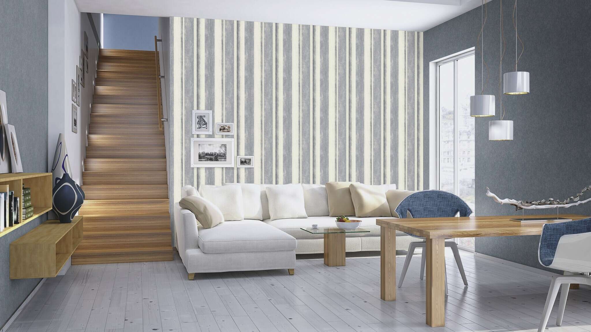 10-617146 Raumsituationen 3 Room with Single-colour wallpaper with a rough plaster look
