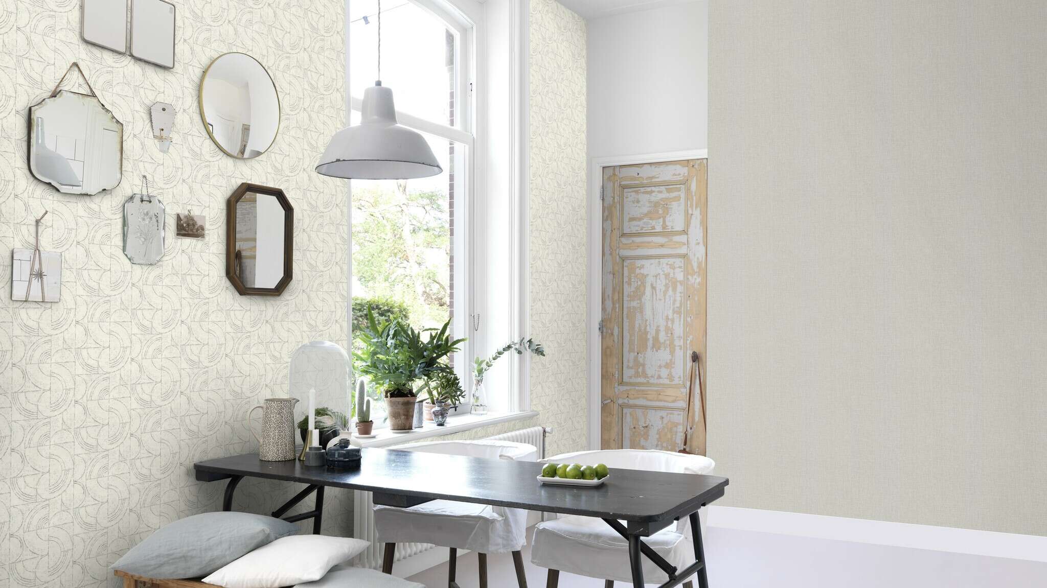 10-653618 Raumbilder 2 Graphic non-woven wallpaper in white-cream white Welcome Home 653618