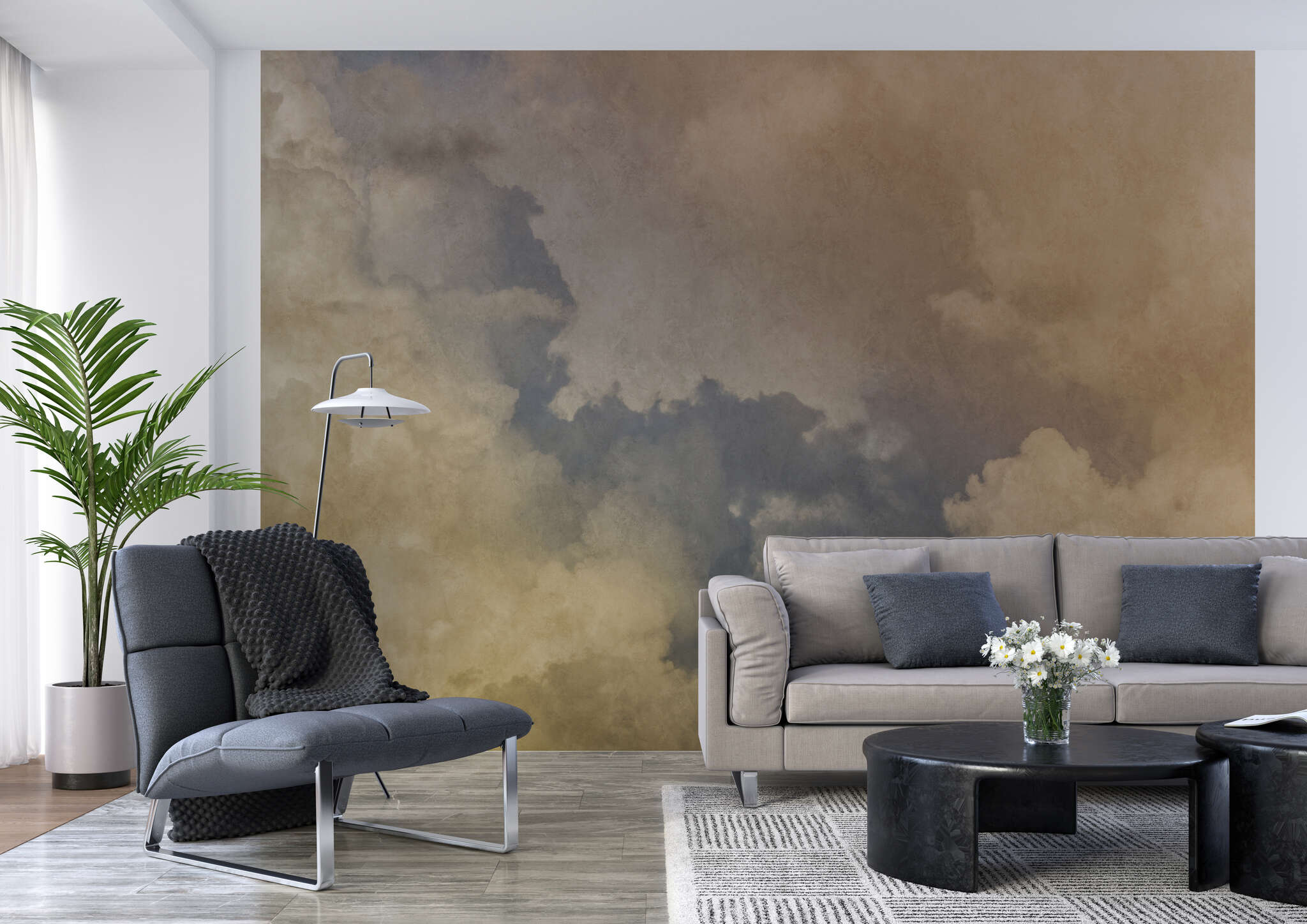 Wohnzimmer mit 363180 - Fototapete - Gelbes Wolkenbild mit changierenden Effekten magicwalls Fototapete mit Wolken in Gelb 363180