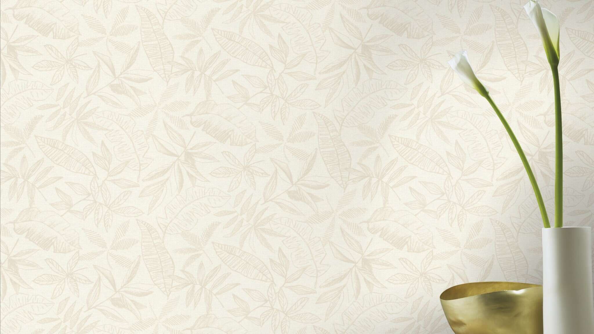 10-600568 Raumsituationen 2 Room with Wallpaper with large, sketched leaves in comic style