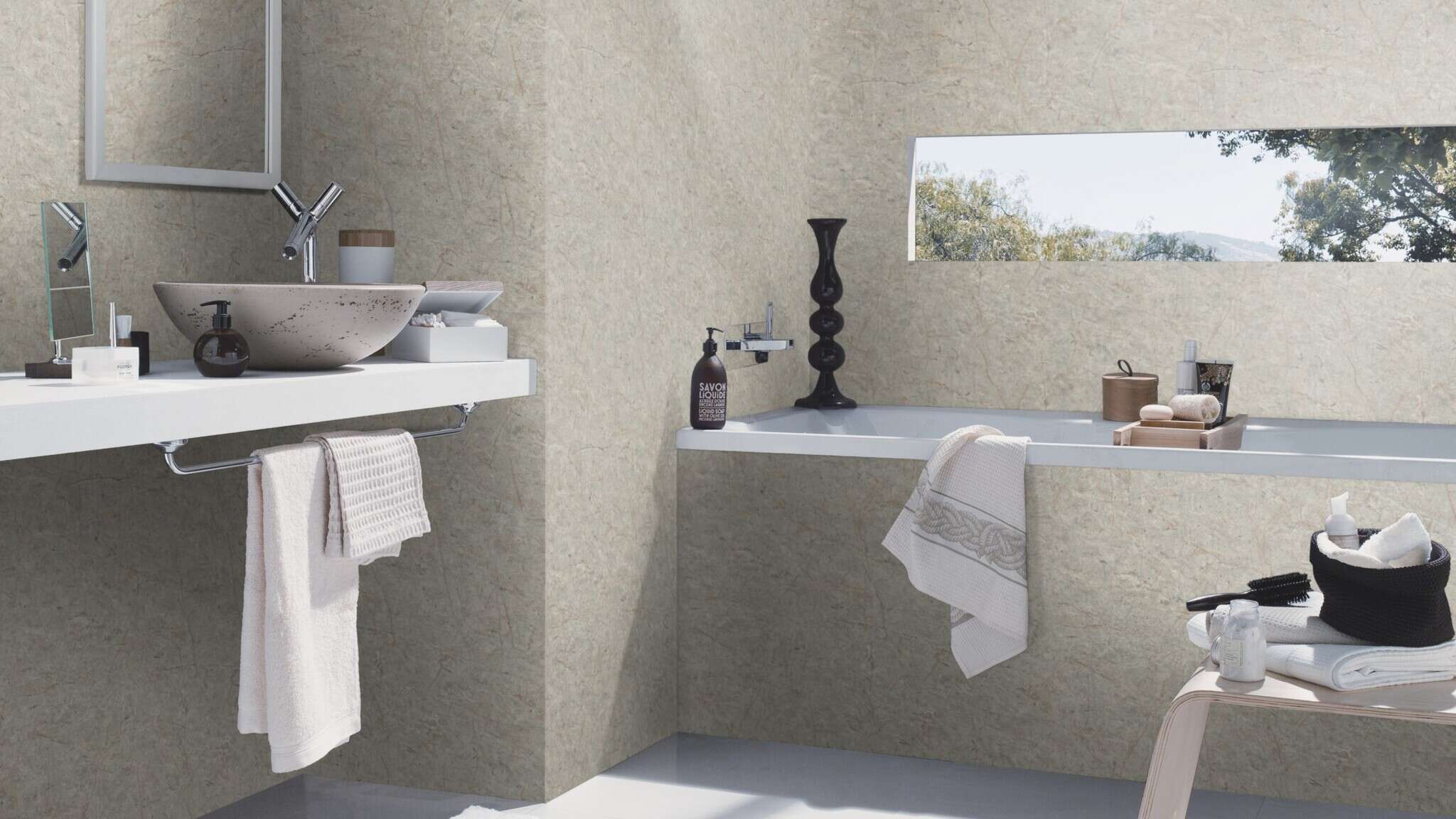 10-600988 Raumsituationen 2 Room with Wallpaper with a natural marble look