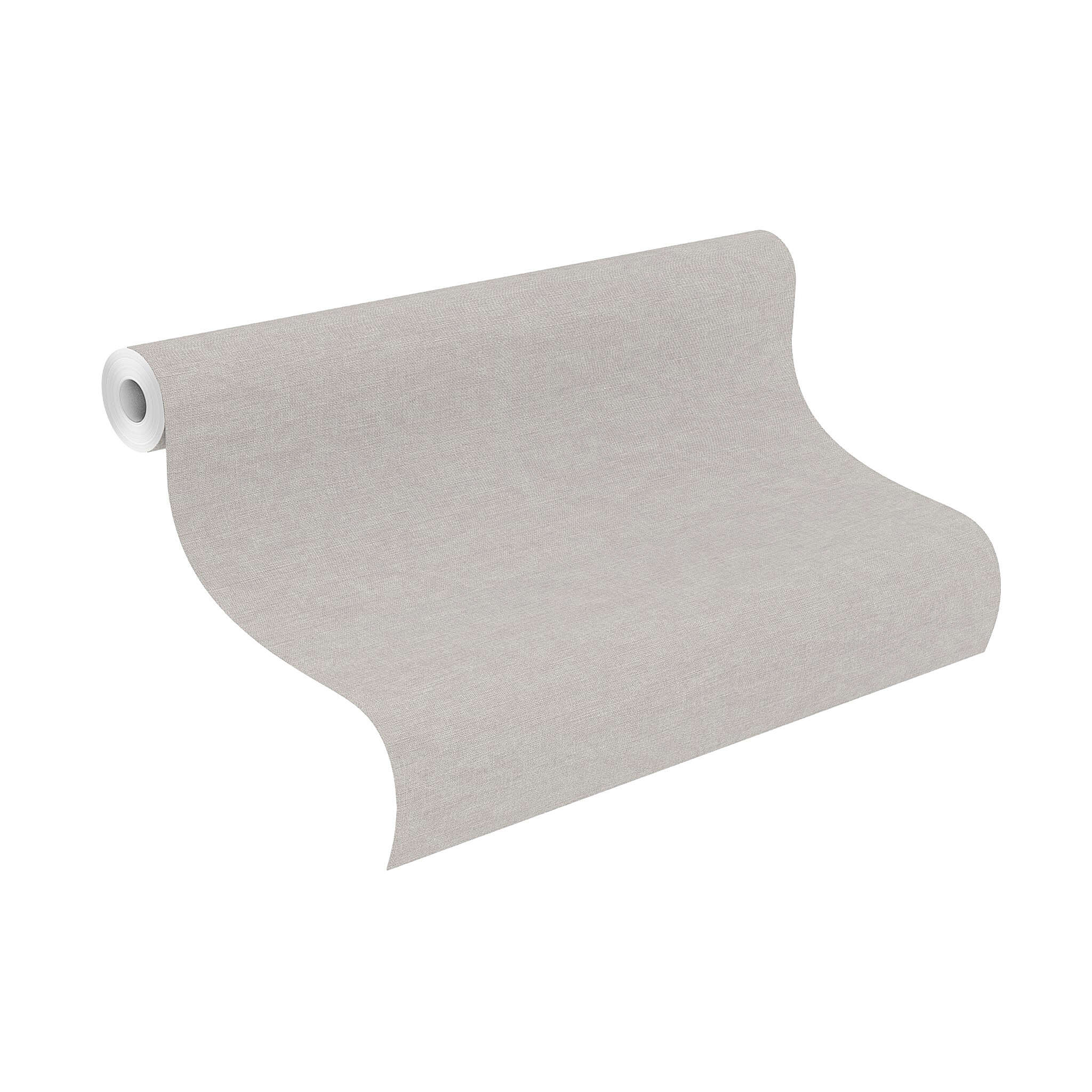 10-464023 Rolle abgerollt 1 Rollenabbildung mit Unifarbene Vliestapete in neutralem Hellgrau mit dezenter Textilstruktur – harmonisch und zurückhaltend.