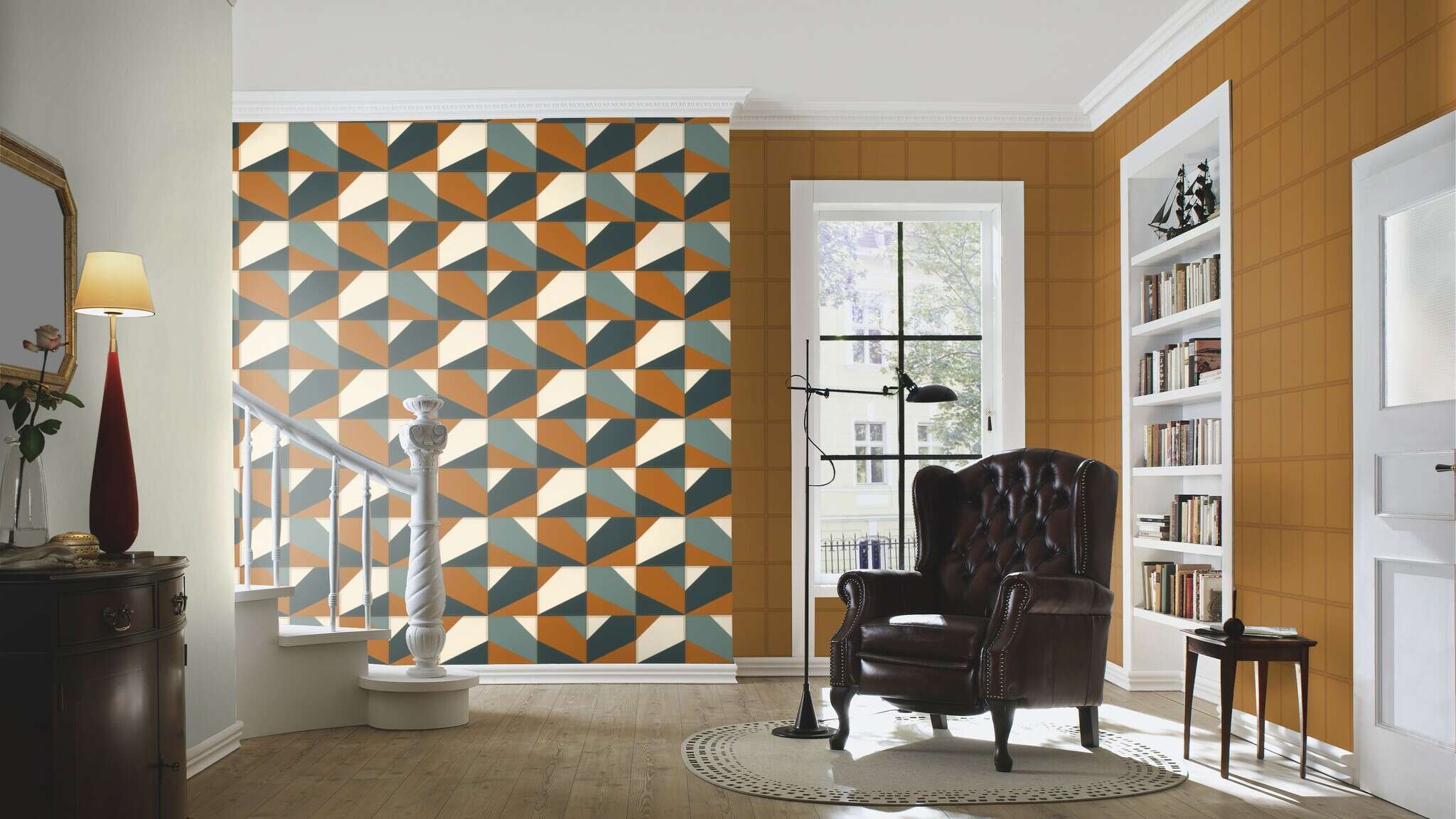 10-419252 Raumsituationen 1 Leather-look non-woven wallpaper in brown-cognac Selection 419252