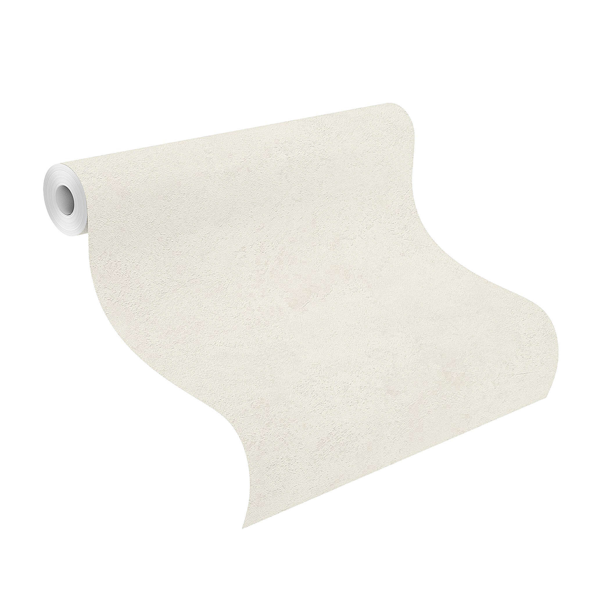 10-315127 Rolle abgerollt 1 Rouleau de déroulé avec Papier peint blanc avec un léger aspect patiné, inspiré des surfaces métalliques oxydées – élégant et polyvalent.
