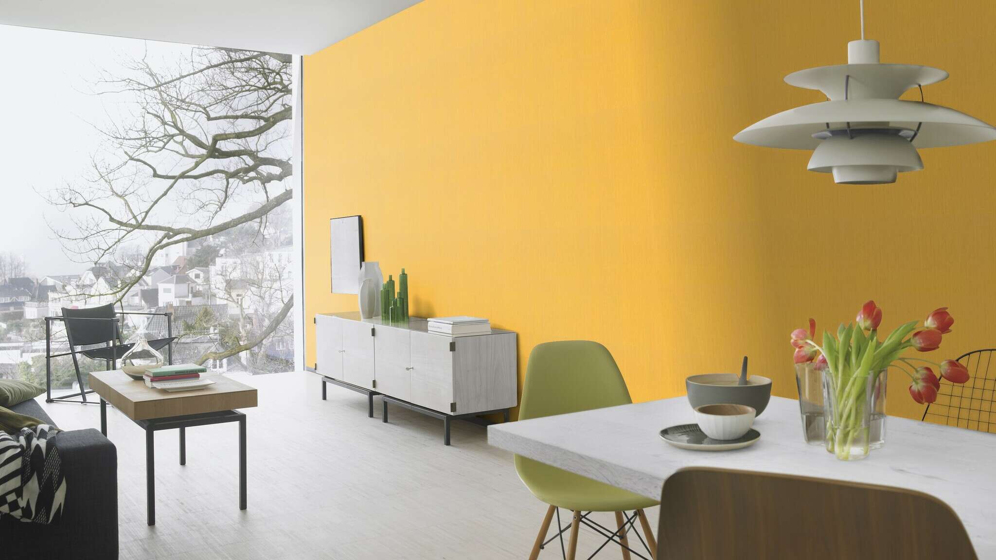 10-746082 Raumbilder 1 Room with Single-colour wallpaper with a textile texture
