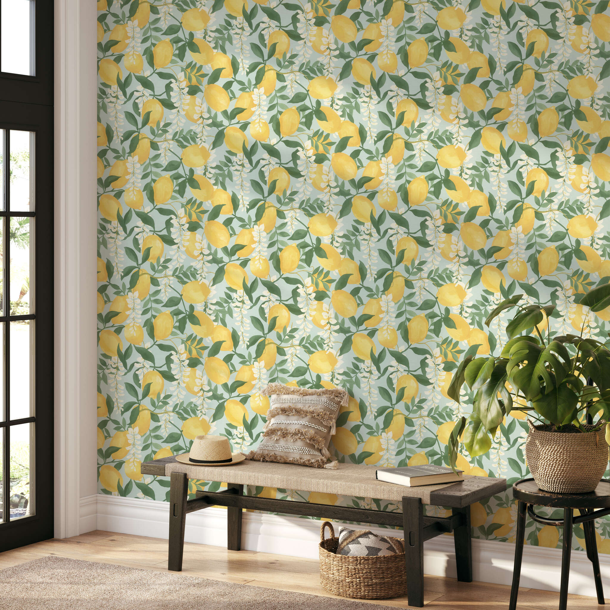 10-371215 Raumsituationen 3 Papier peint adhésif Portofino 371215 - Motif citron jaune, vert et blanc