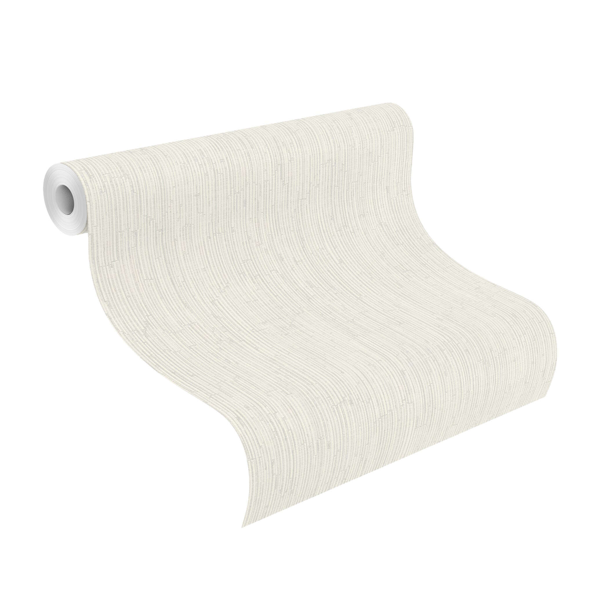 10-312607 Rolle abgerollt 1 Rollenabbildung mit Off‑white Vliestapete mit feinen, vertikalen mit zarter Strukturlinien für ein natürliches Finish