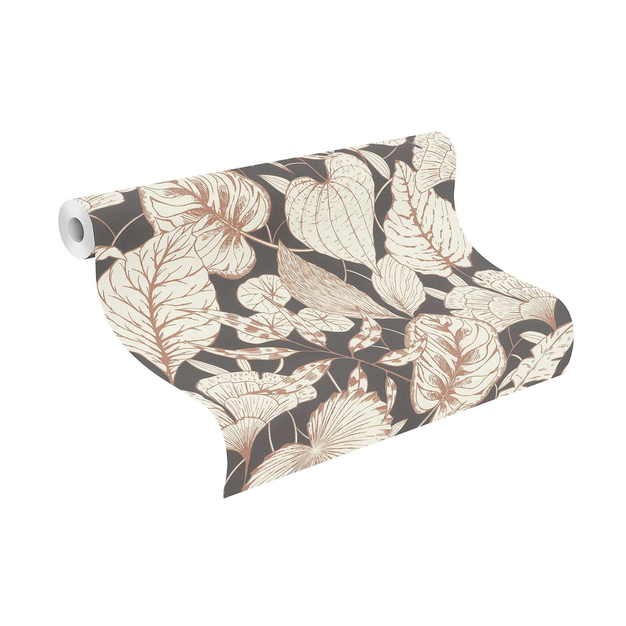 10-699302 Rolle abgerollt 2 Leaves non-woven wallpaper in black-black-brown Selection vinyl/non-woven 699302