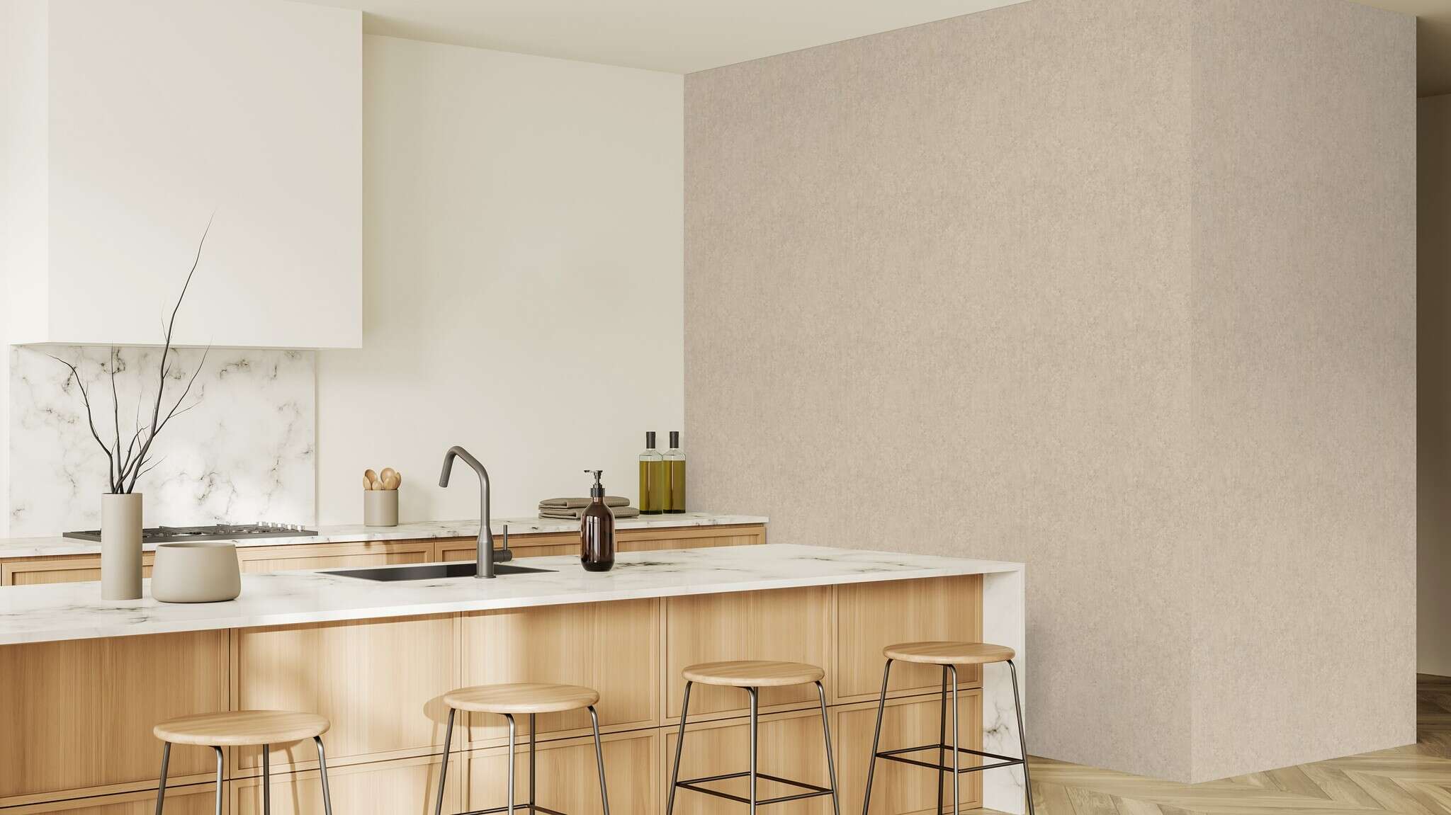 10-498431 Raumsituationen 1 Concrete-effect wallpaper in beige Factory VI 498431