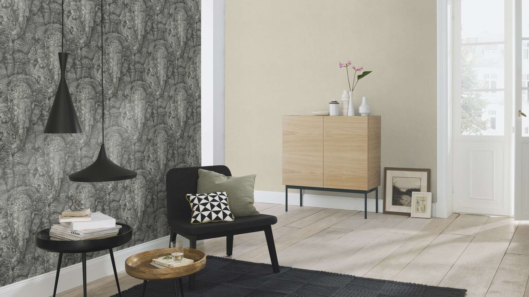 10-525502 Raumsituationen 2 Non-woven wallpaper in gray Selection 525502