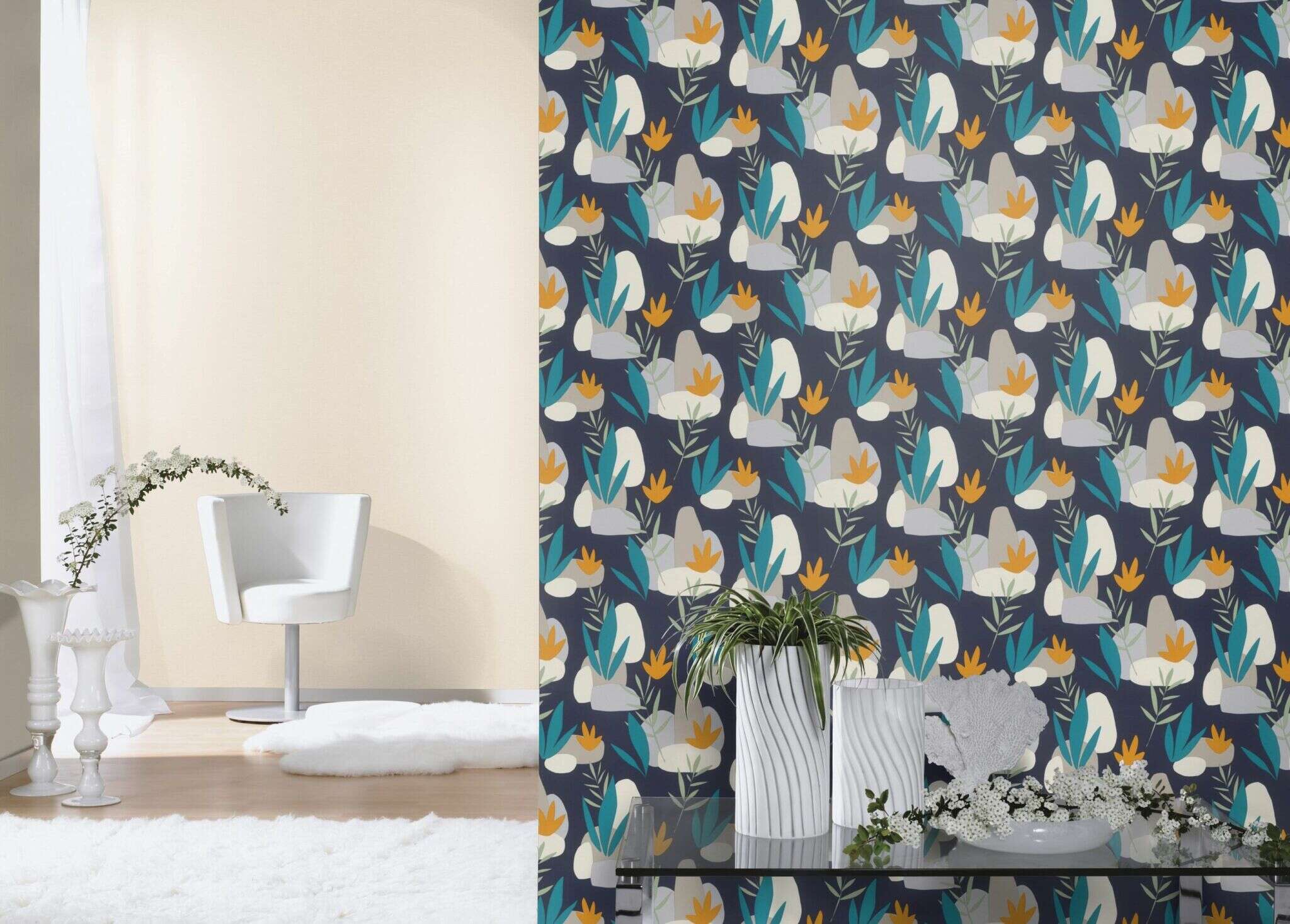 10-463453 Raumsituationen 2 Non-woven wallpaper in blue-night blue Selection vinyl/non-woven 463453