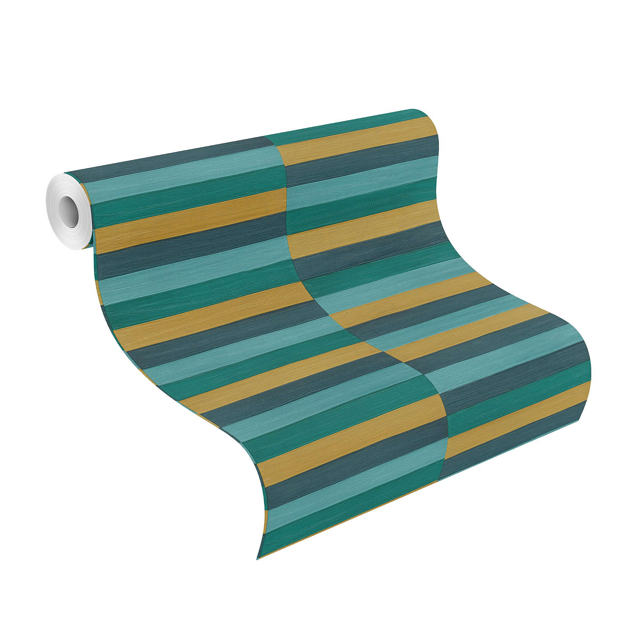 10-418736 Rolle abgerollt 1 Leather-look non-woven wallpaper in turquoise-dark turquoise Selection 418736