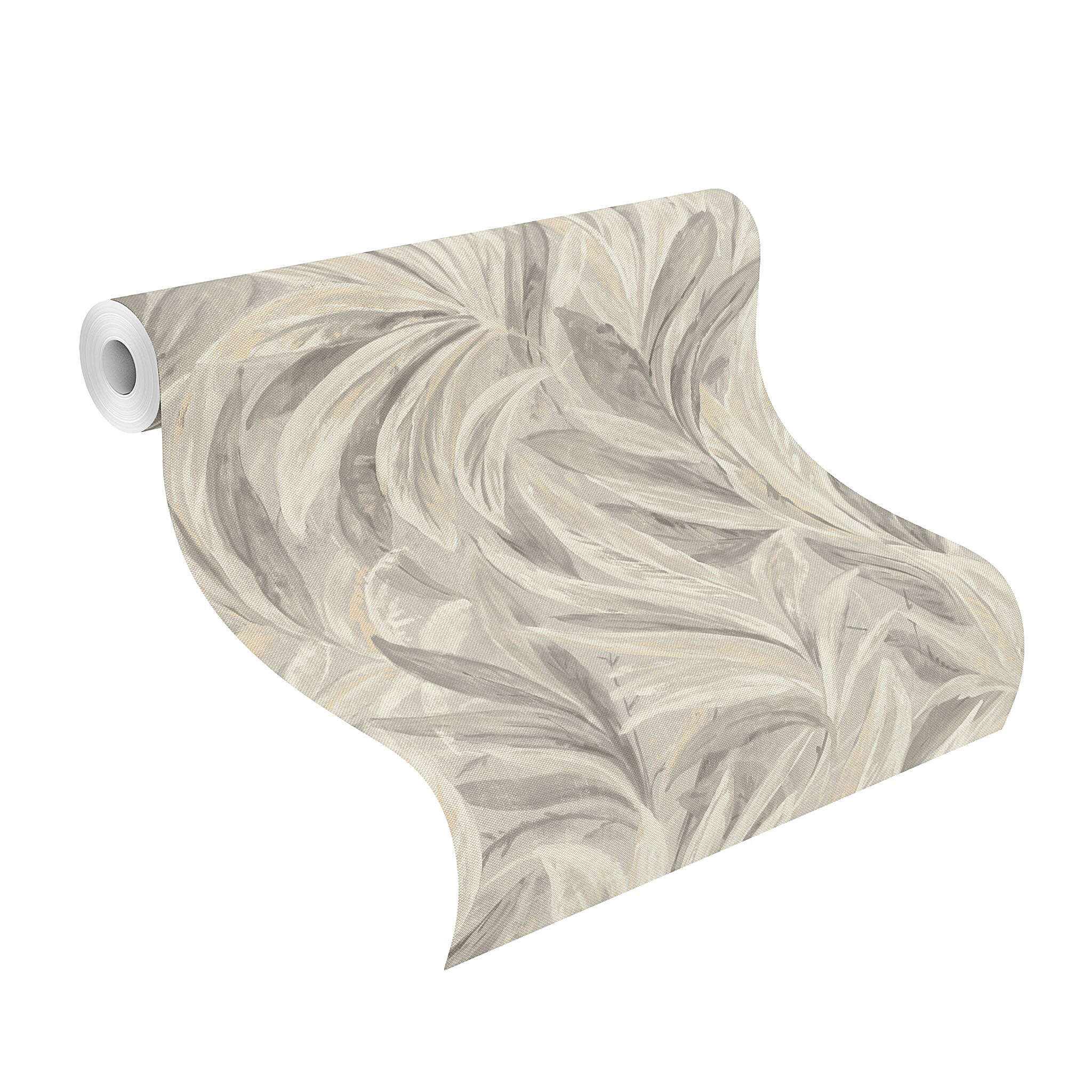 10-547481 Rolle abgerollt 1 Unrolled wallpaper roll with Wallpaper with stylised leaves and a fabric look