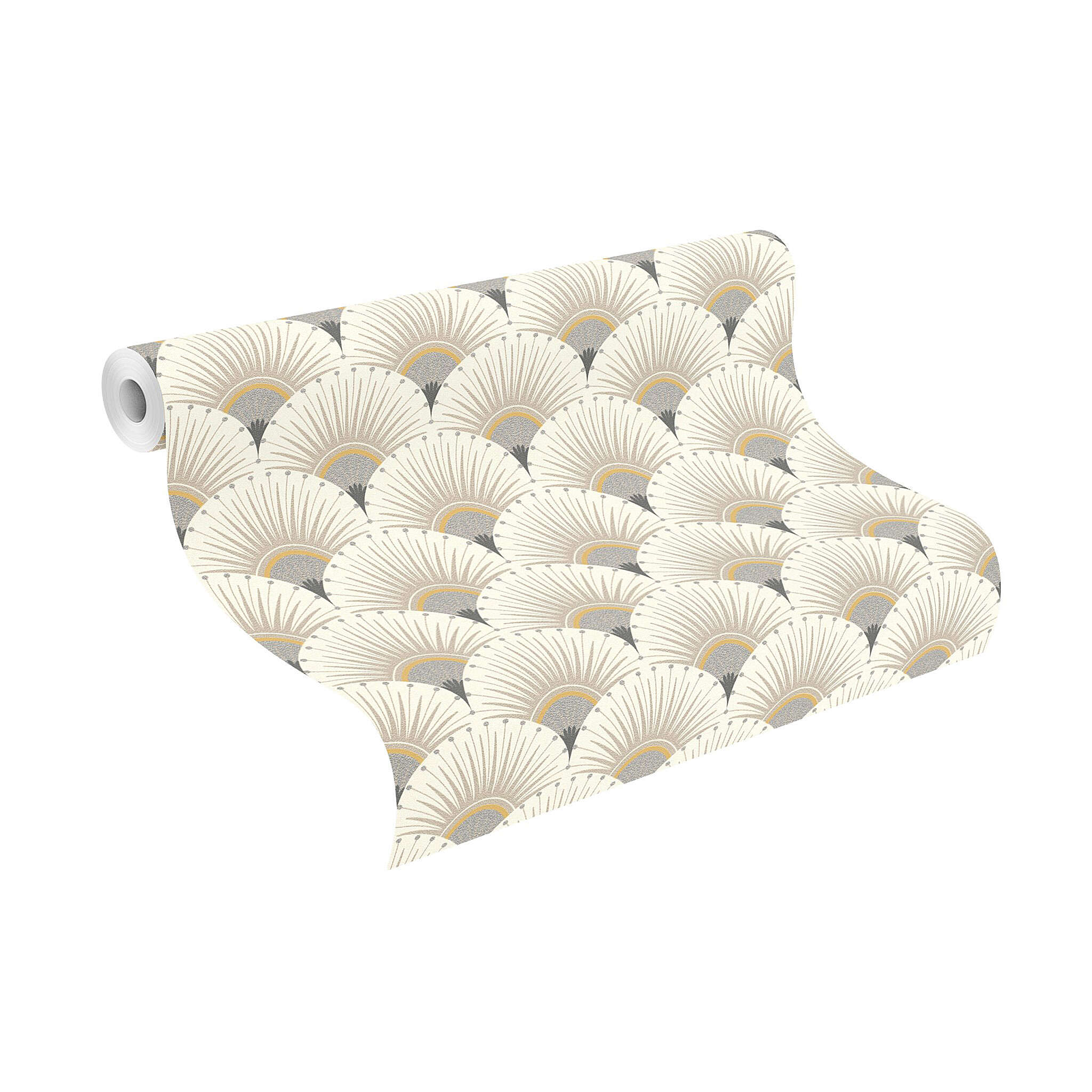 10-637649 Rolle abgerollt 1 Rollenabbildung mit Tapete mit stilisiertem Pfauenrad im Art-Déco-Stil