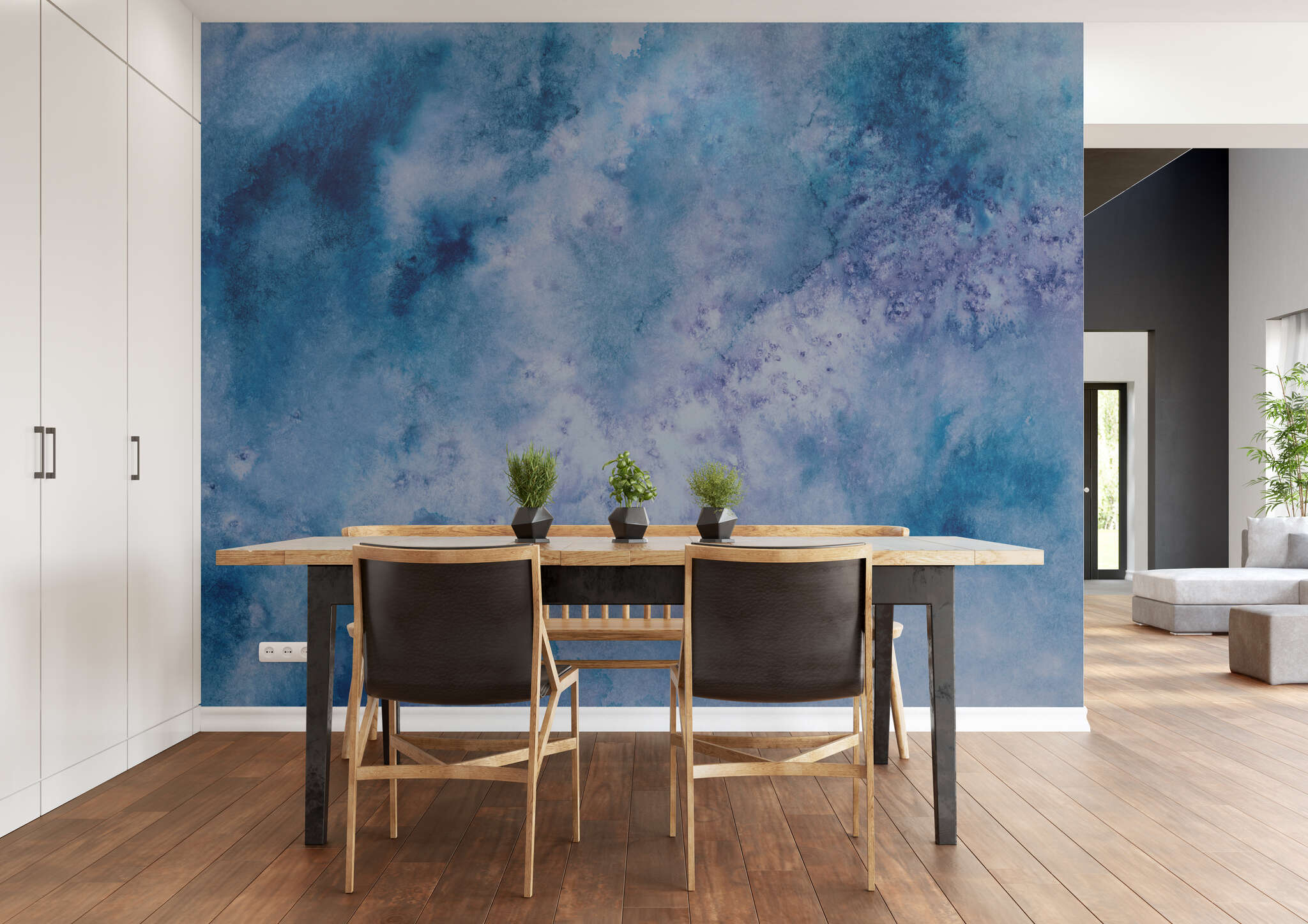 Esszimmer mit 362909 - Wandbild - Wolkiges Aquarell in blau, violett und weiß magicwalls Papier peint 362909