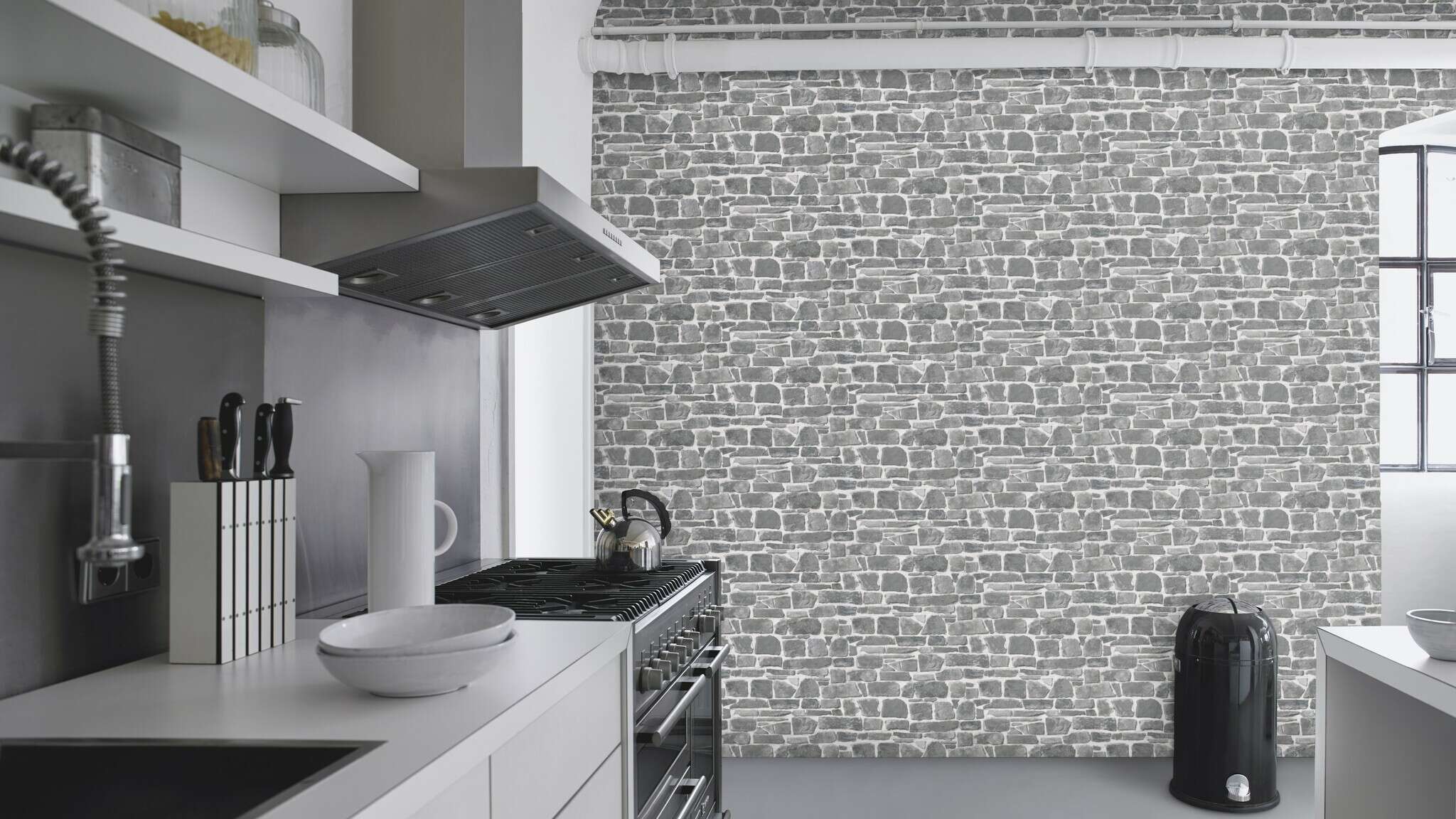10-265620 Raumsituationen 1 Room with Grey wallpaper with a textured stone pattern for rustic walls