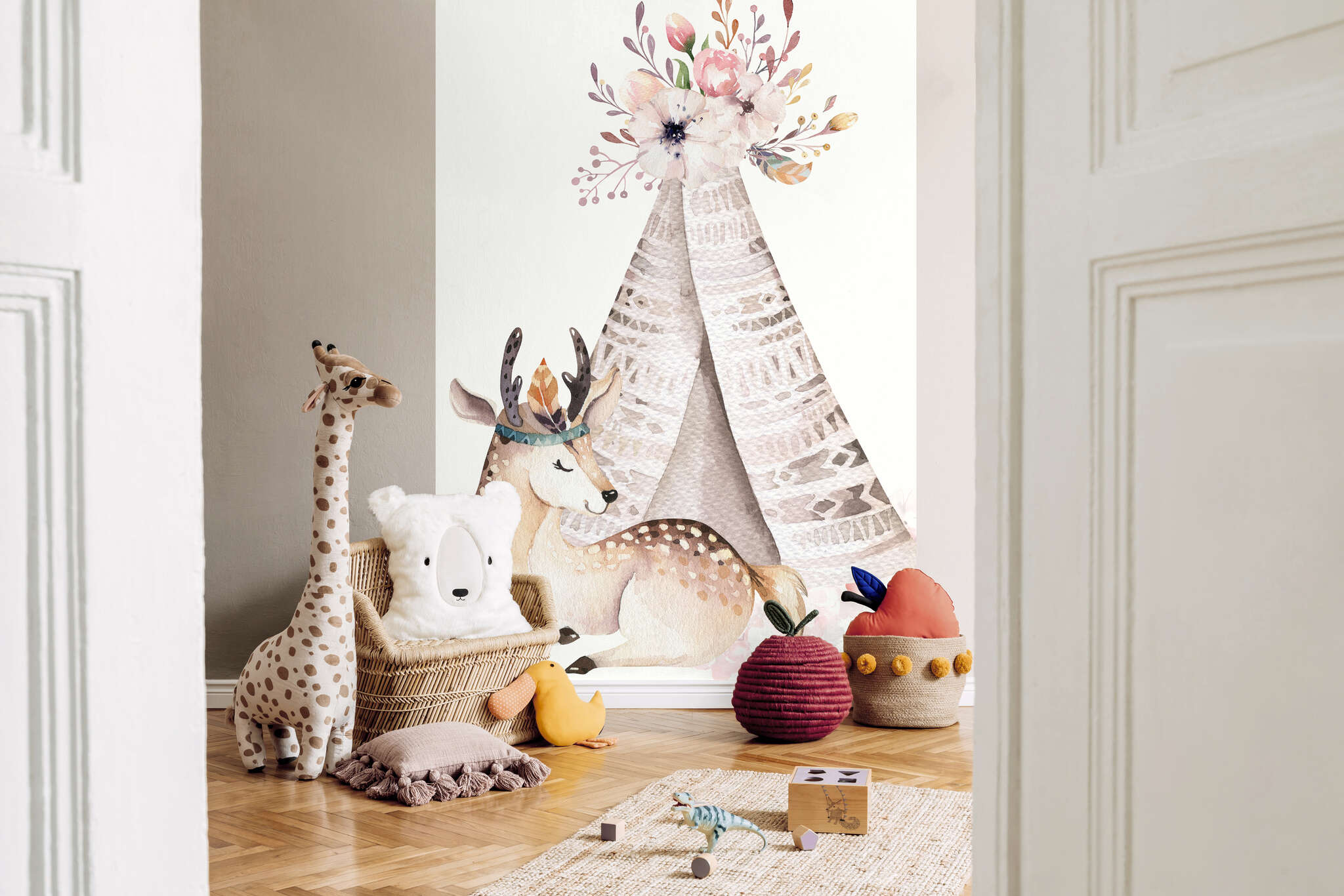 10-367904 Raumbilder 1 Fototapete Kinderzimmer mit Tipi und Reh in Creme - Kids World II 367904