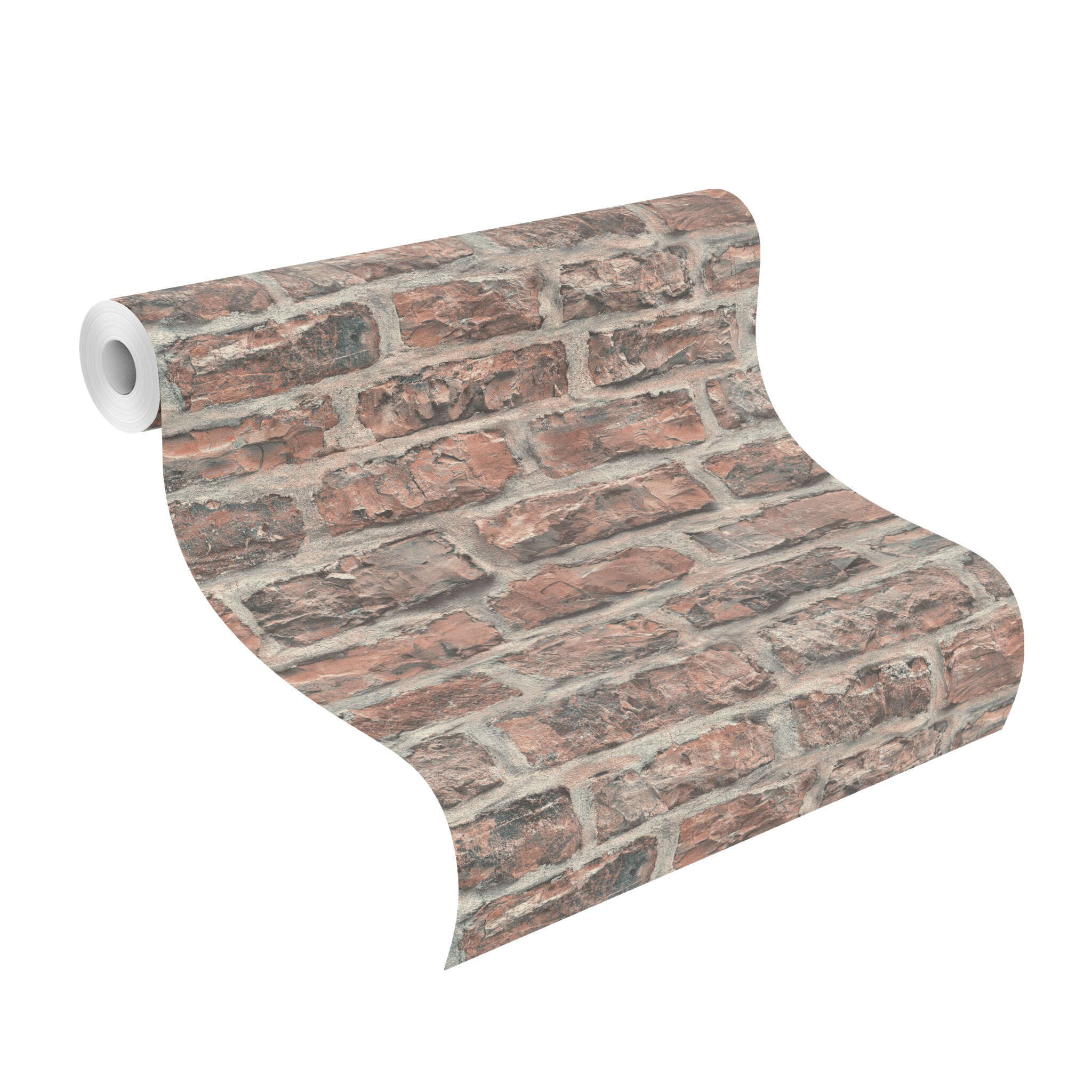 10-498332 Rolle abgerollt 1 Stone-effect wallpaper in red Factory VI Brick 498332
