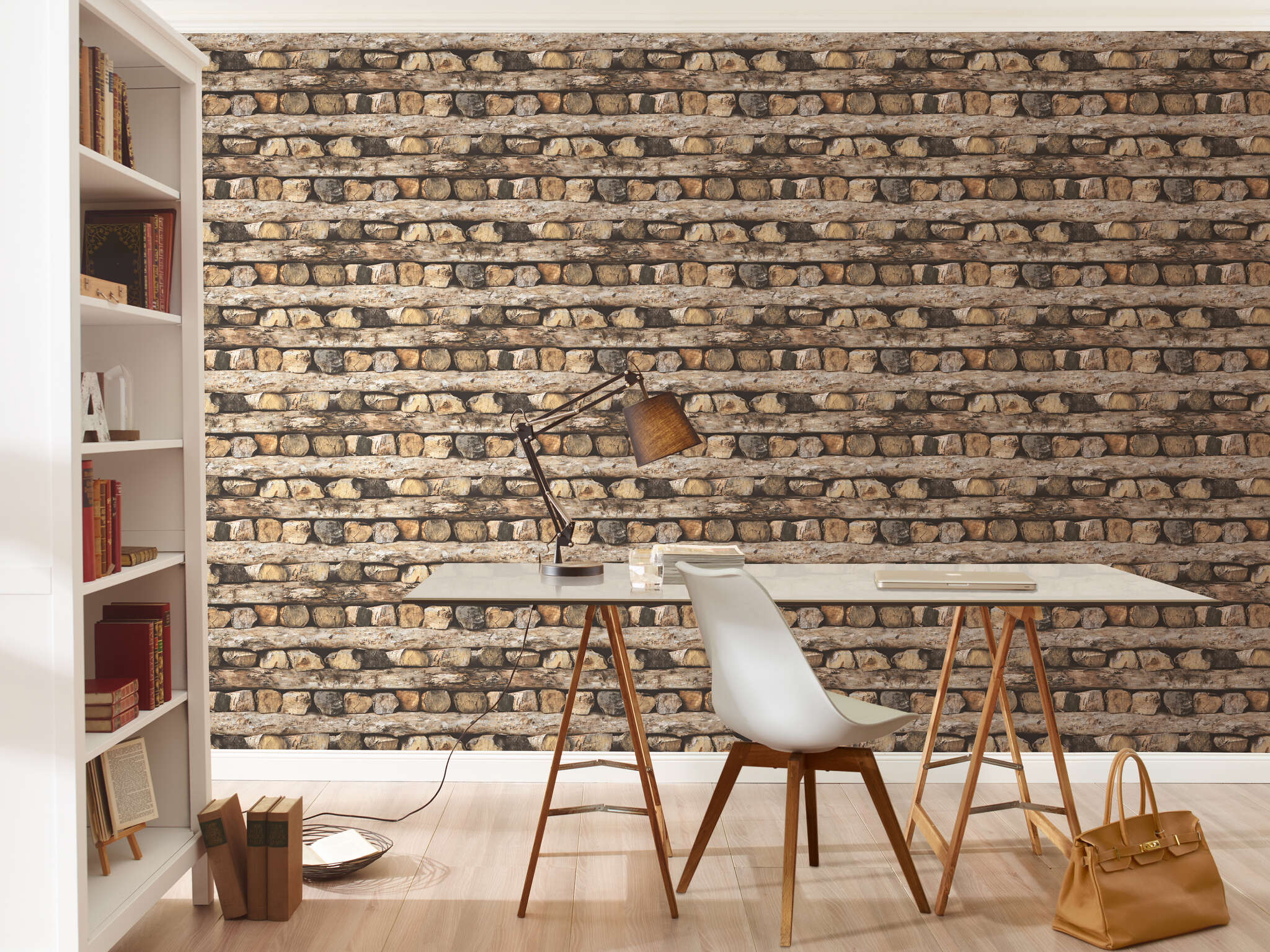10-931808 Raumbilder 2 Room with Wallpaper with photorealistic logs