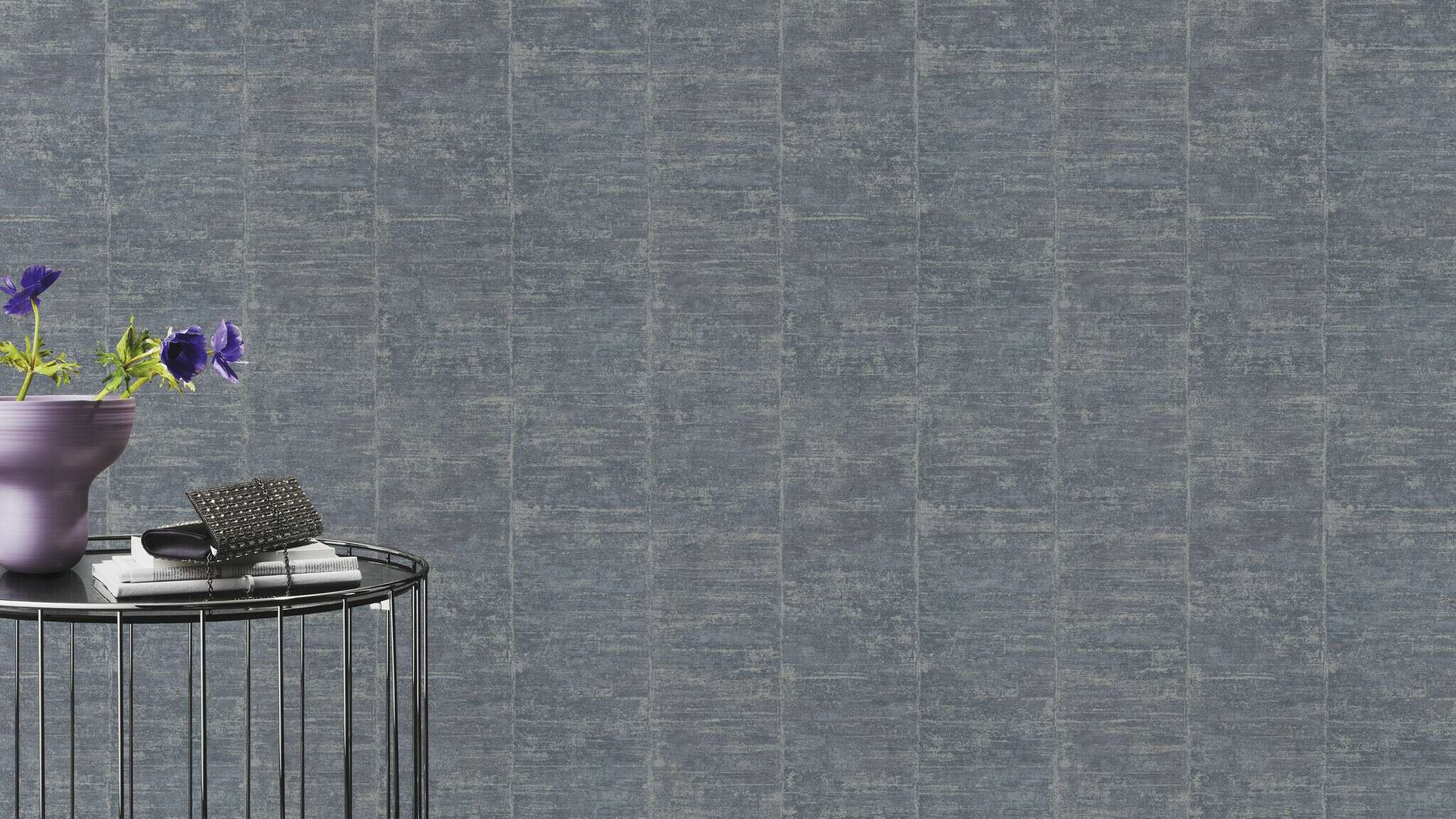 10-617634 Raumsituationen 3 Striped non-woven wallpaper in blue-demin Indigo Selection 617634