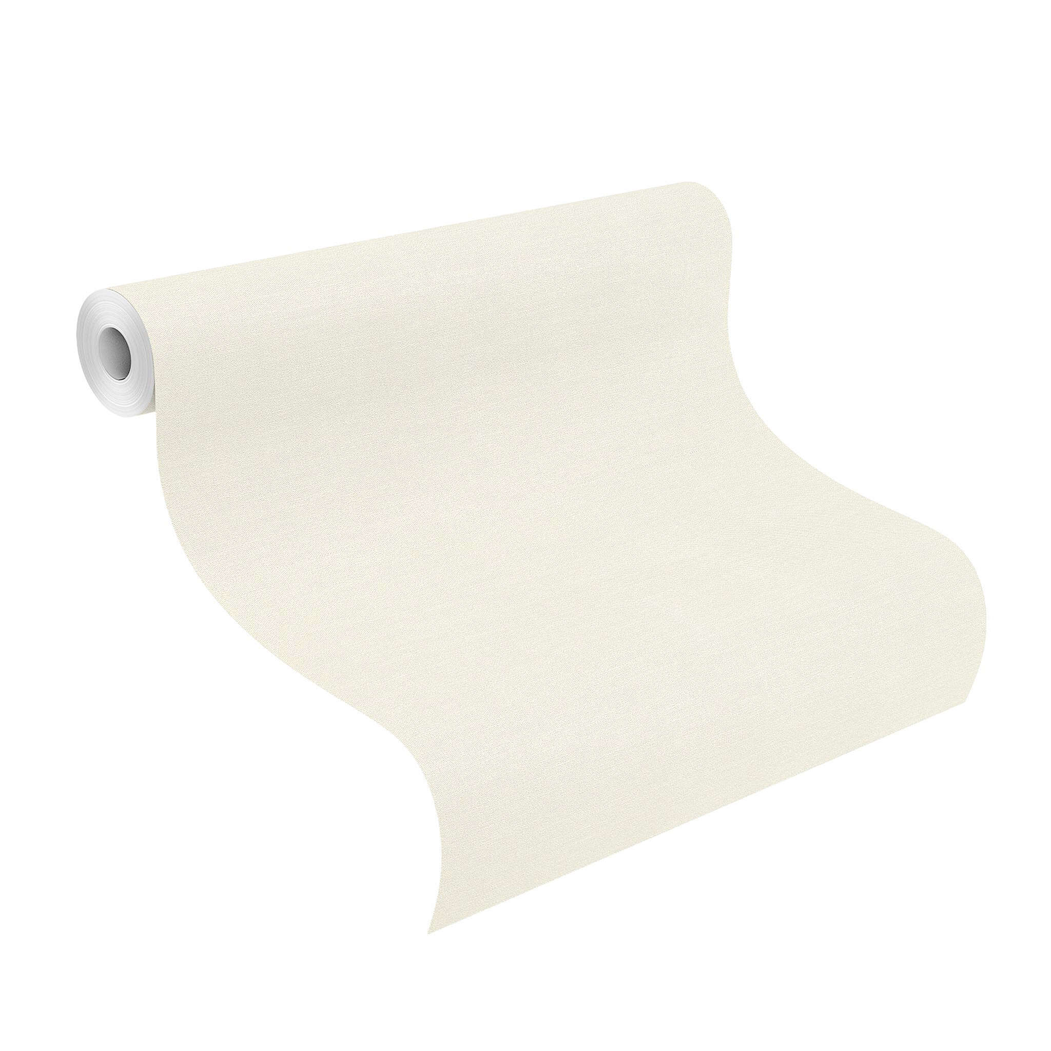 10-408249 Rolle abgerollt 1 Unrolled wallpaper roll with Plain wallpaper in cream white with a fine, woven texture