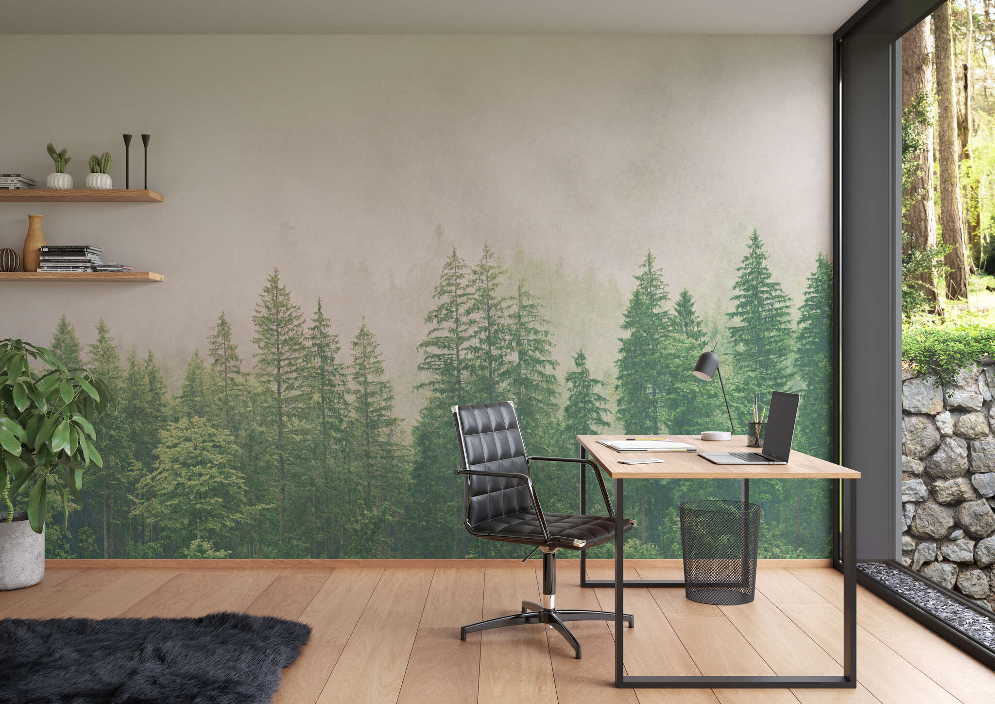 Arbeitszimmer mit 363203 - Fototapete - Tannenwald im Nebel magicwalls photo wallpaper forest in the fog 363203