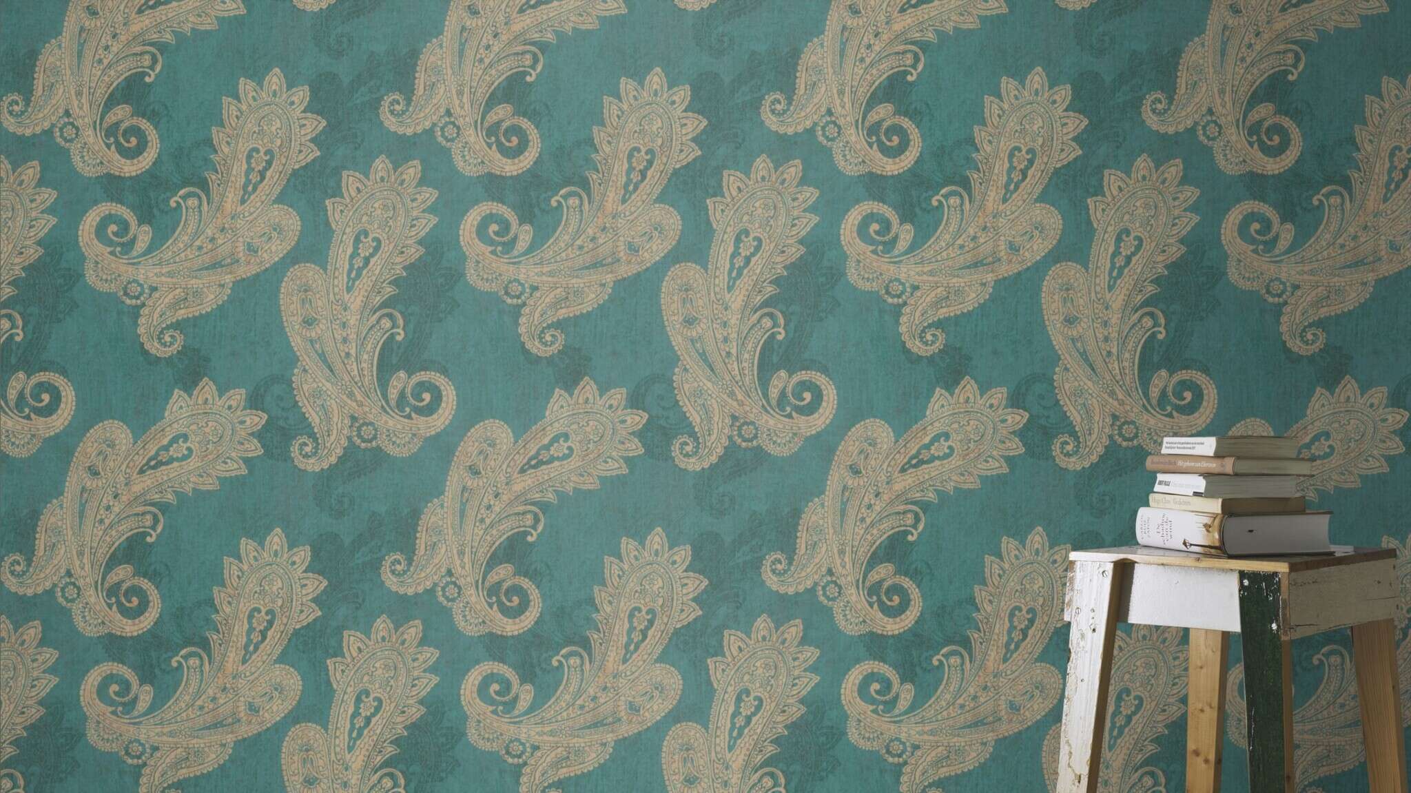 10-746457 Raumsituationen 3 Une chambre avec Papier peint oriental avec ornements de style cachemire