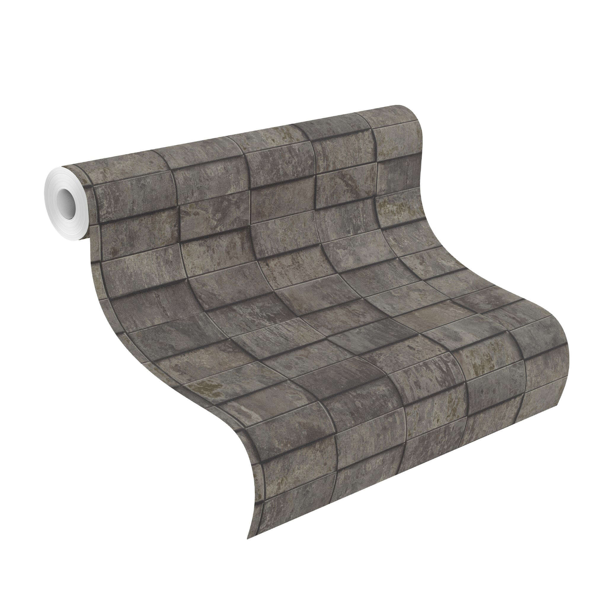 10-497137 Rolle abgerollt 1 Non-woven wallpaper Copper Tile in dark grey - Factory VI 497137
