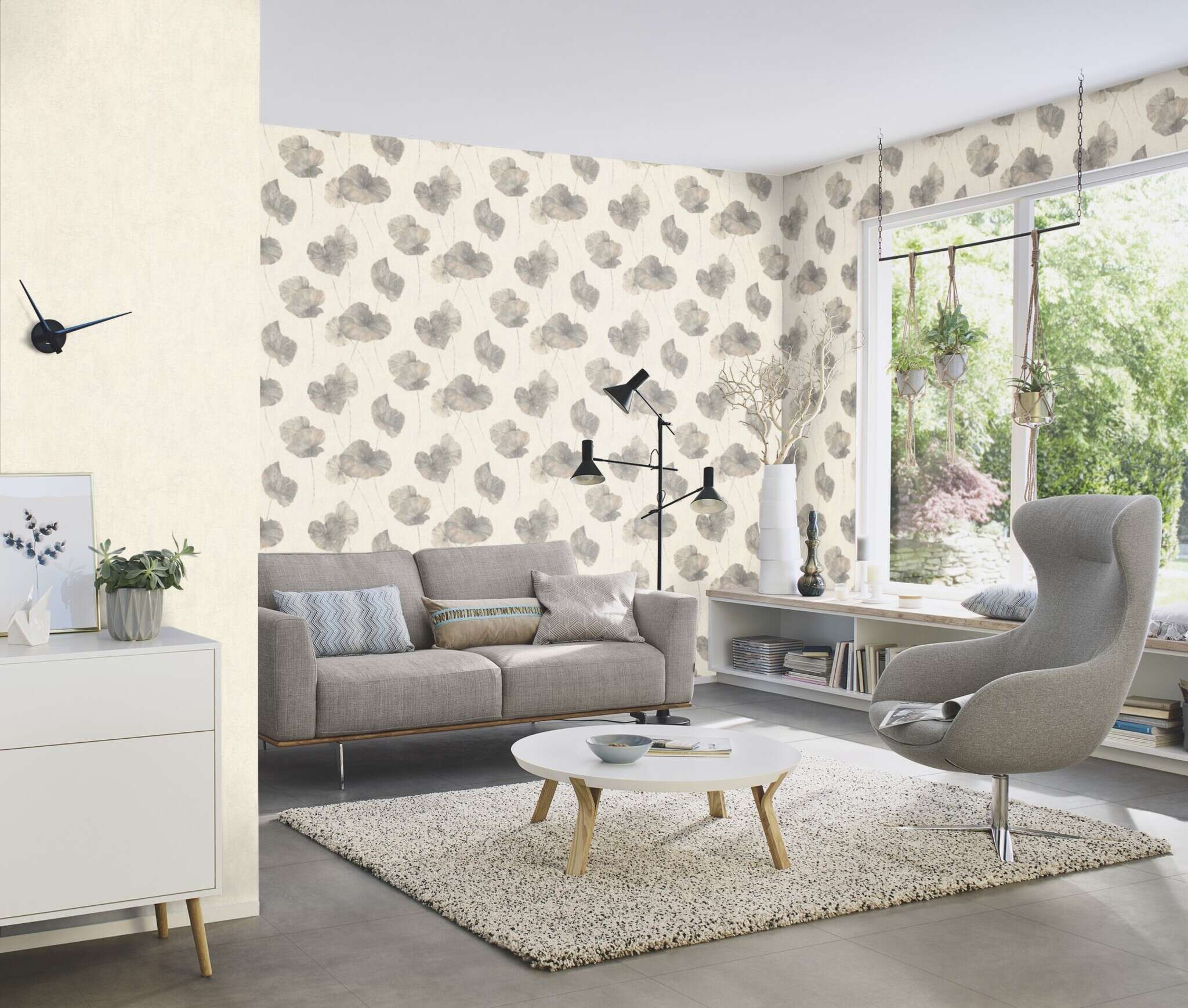 10-458213 Raumsituationen 2 Water lily non-woven wallpaper in gray-stone gray misty rose Selection 458213