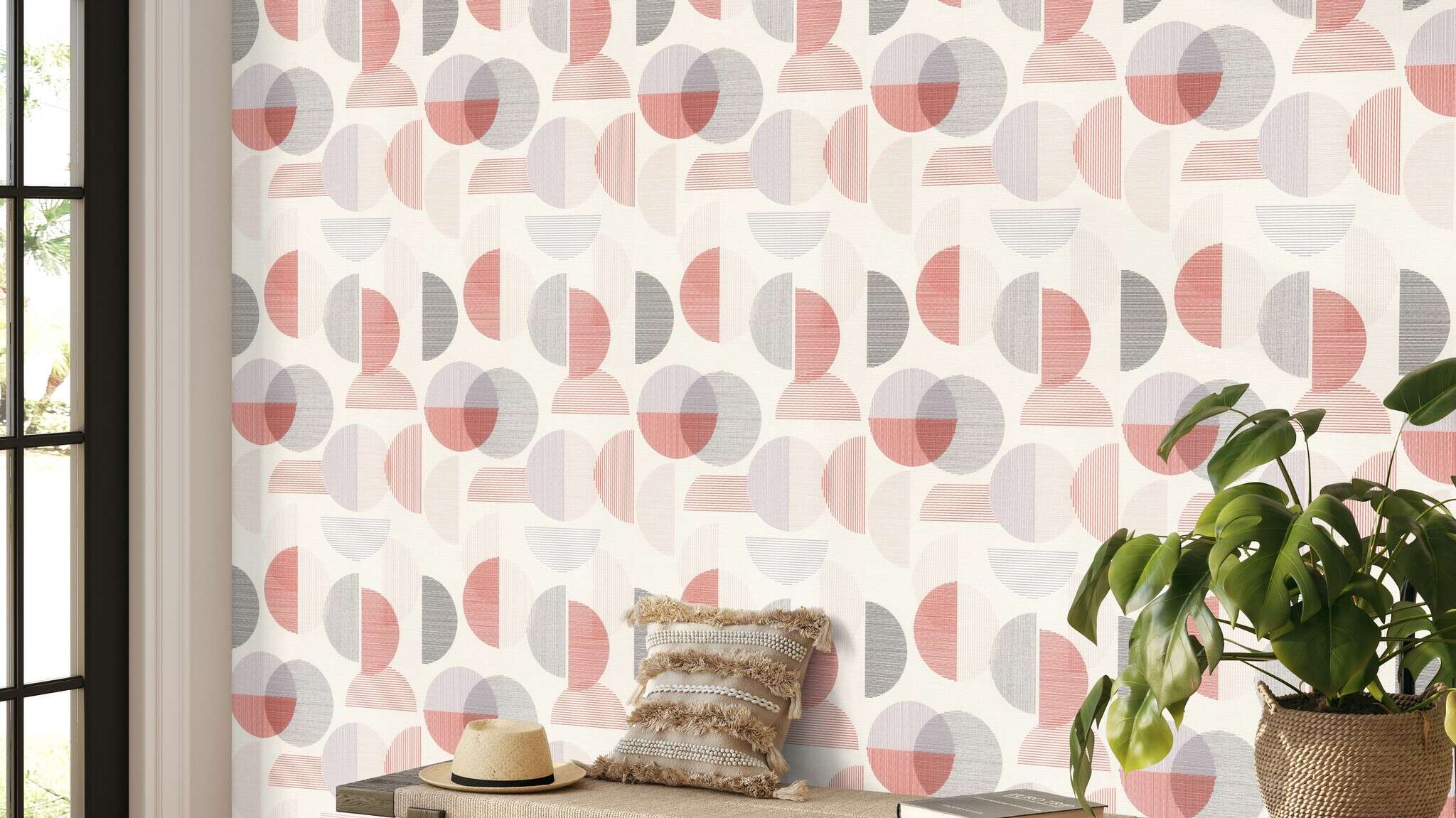 10-583205 Raumsituationen 3 Circles non-woven wallpaper in red-taupe Selection Relief/non-woven 583205