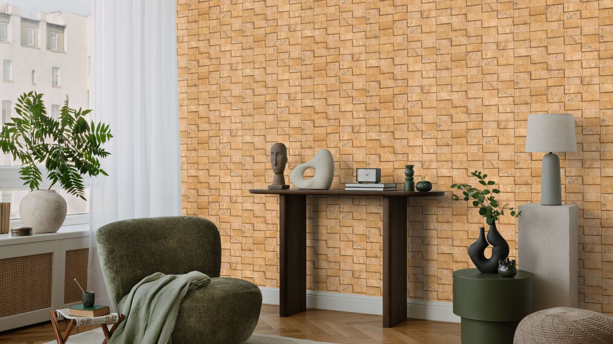 10-497144 Raumsituationen 3 Non-woven wallpaper Copper Tile in gold - Factory VI 497144