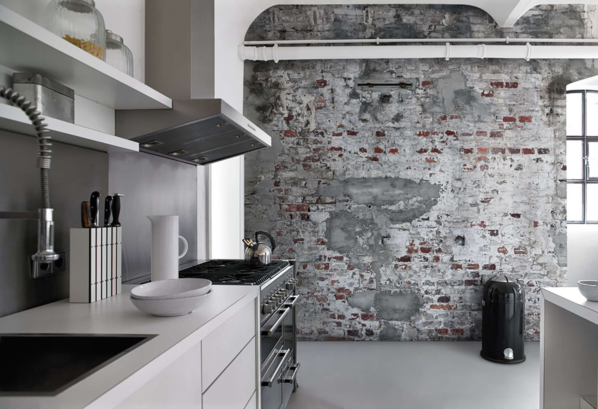 10-445404 Raumbilder 1 Stone-effect wall mural with concrete in light grey 445404