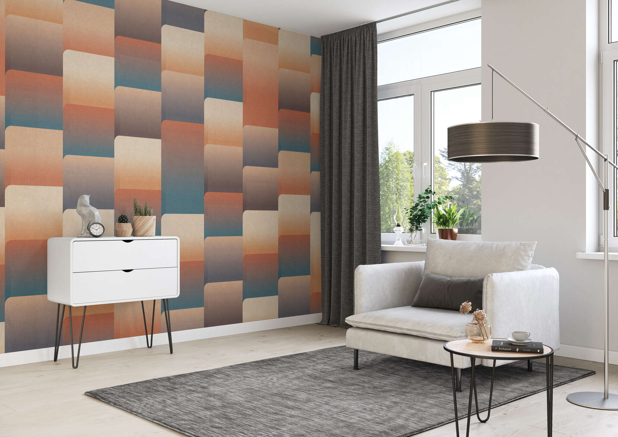 Lese-Ecke mit 363883 - Wandbild - Elegante Formsprache in zurückhaltenden Tönen von Rot/Braun/Blau magicwalls Fototapete 363883