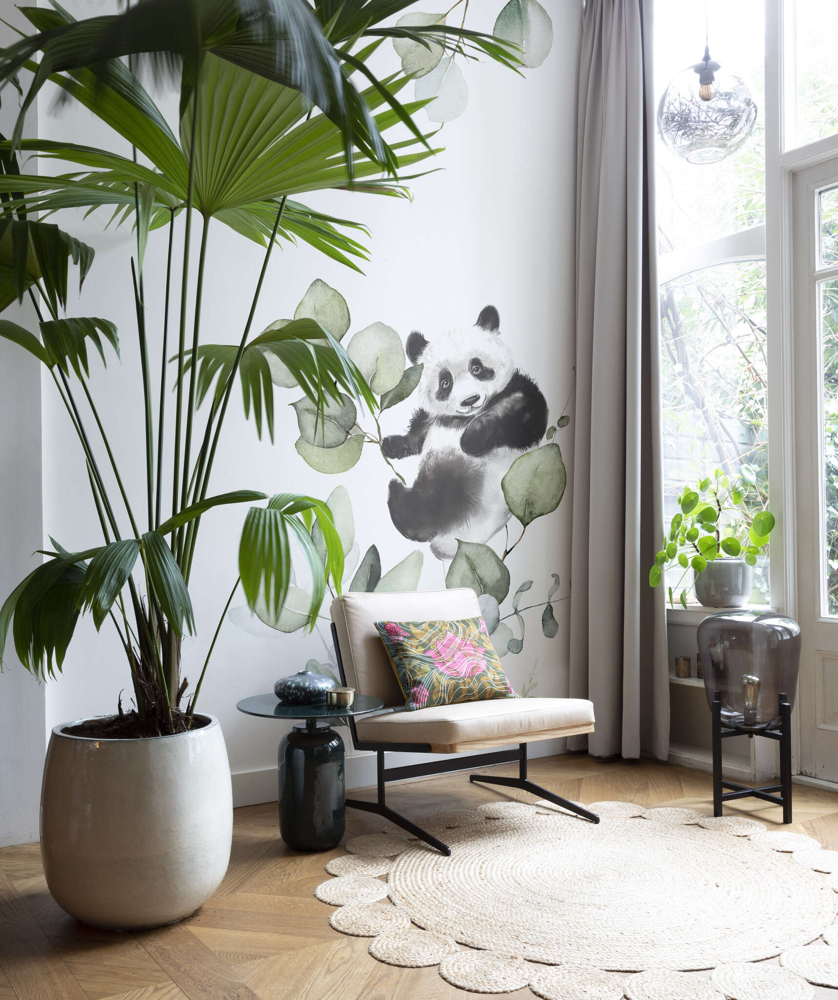 10-364835 Raumbilder 2 Panda bear non-woven wallpaper in green-light green SM Digital Panel 364835