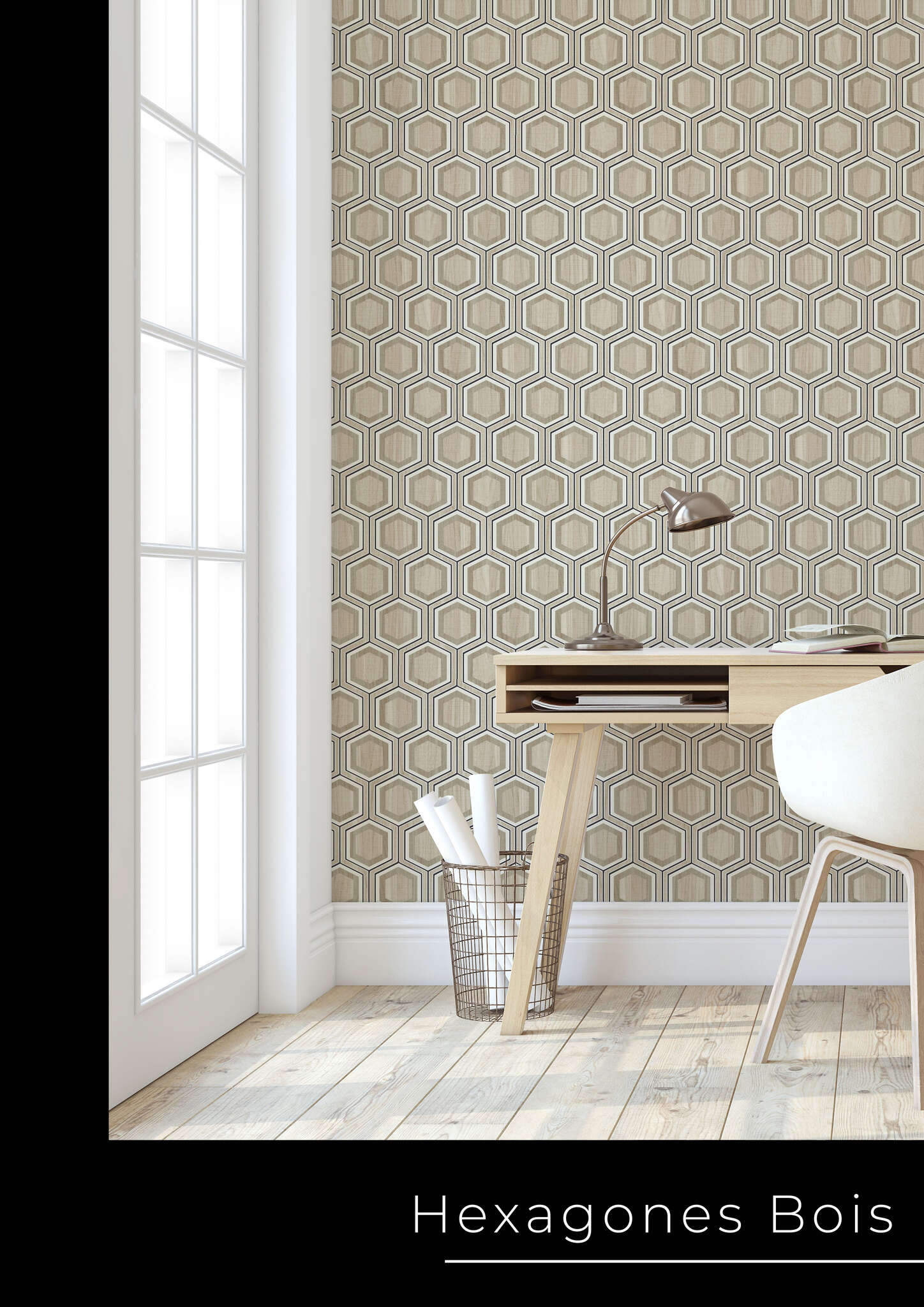 10-791143 Raumsituationen 4 Room with Wallpaper in a retro design with geometric hexagons