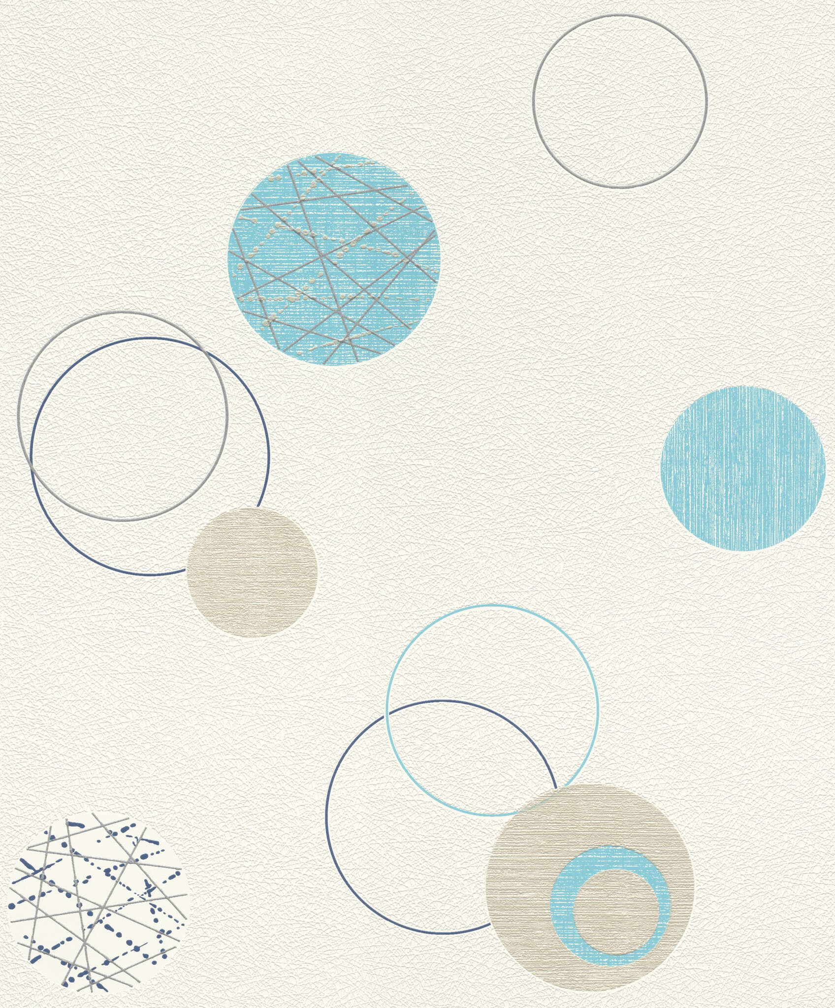10-475913 Artikelscan 2 Playful, modern pattern with circles in light blue, beige and grey on a white background