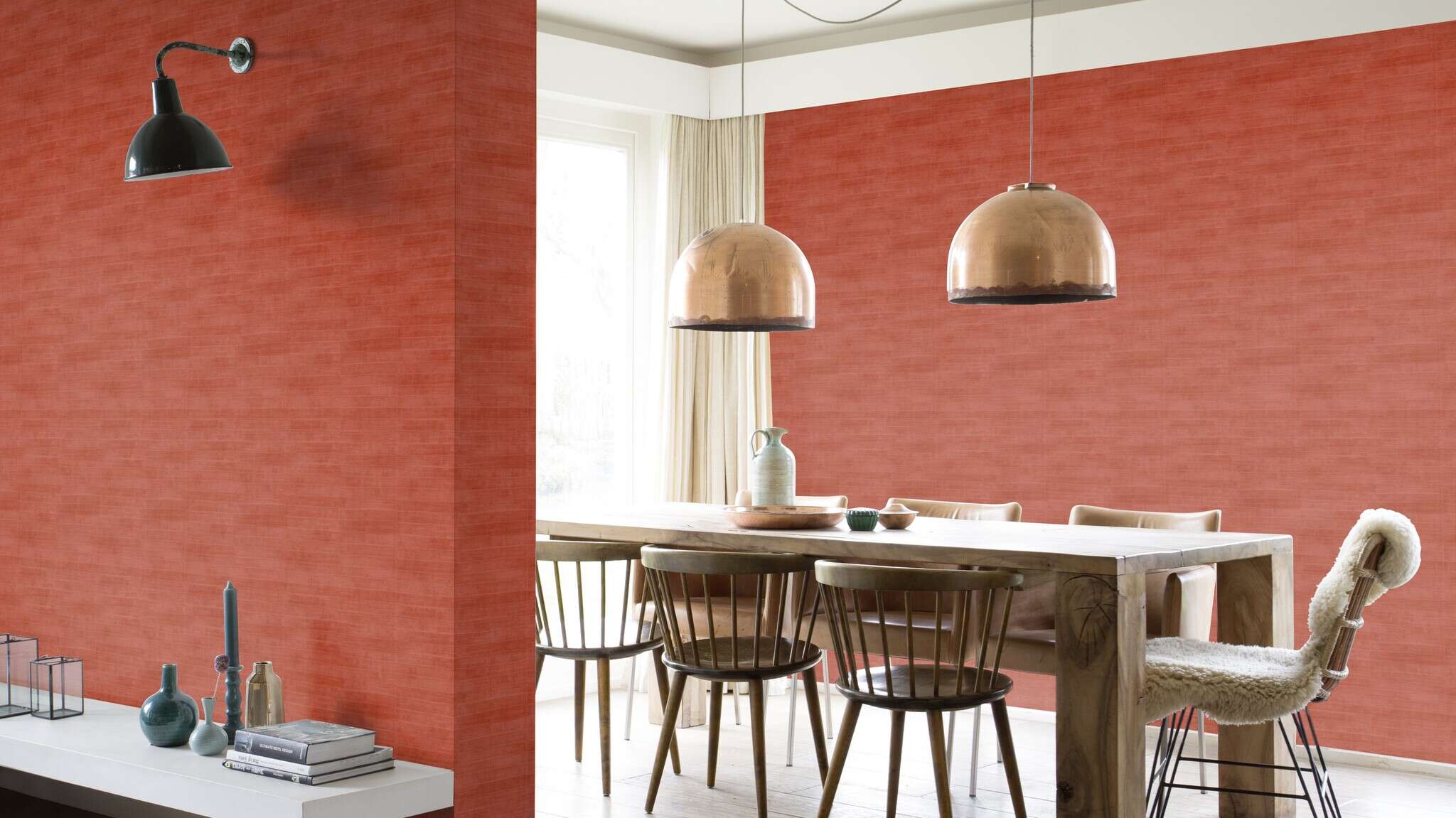 10-418507 Raumsituationen 3 Leather look non-woven wallpaper in red 418507